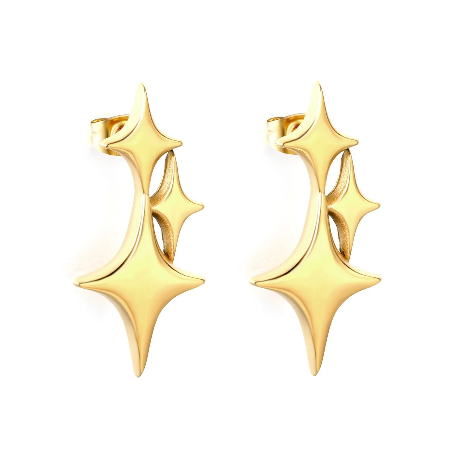 Gold Plated Four-pointed Star Earrings 14*30mm Minimalist Modern Alloy Dangle Earrings for Women Everyday Wear asonjewelry