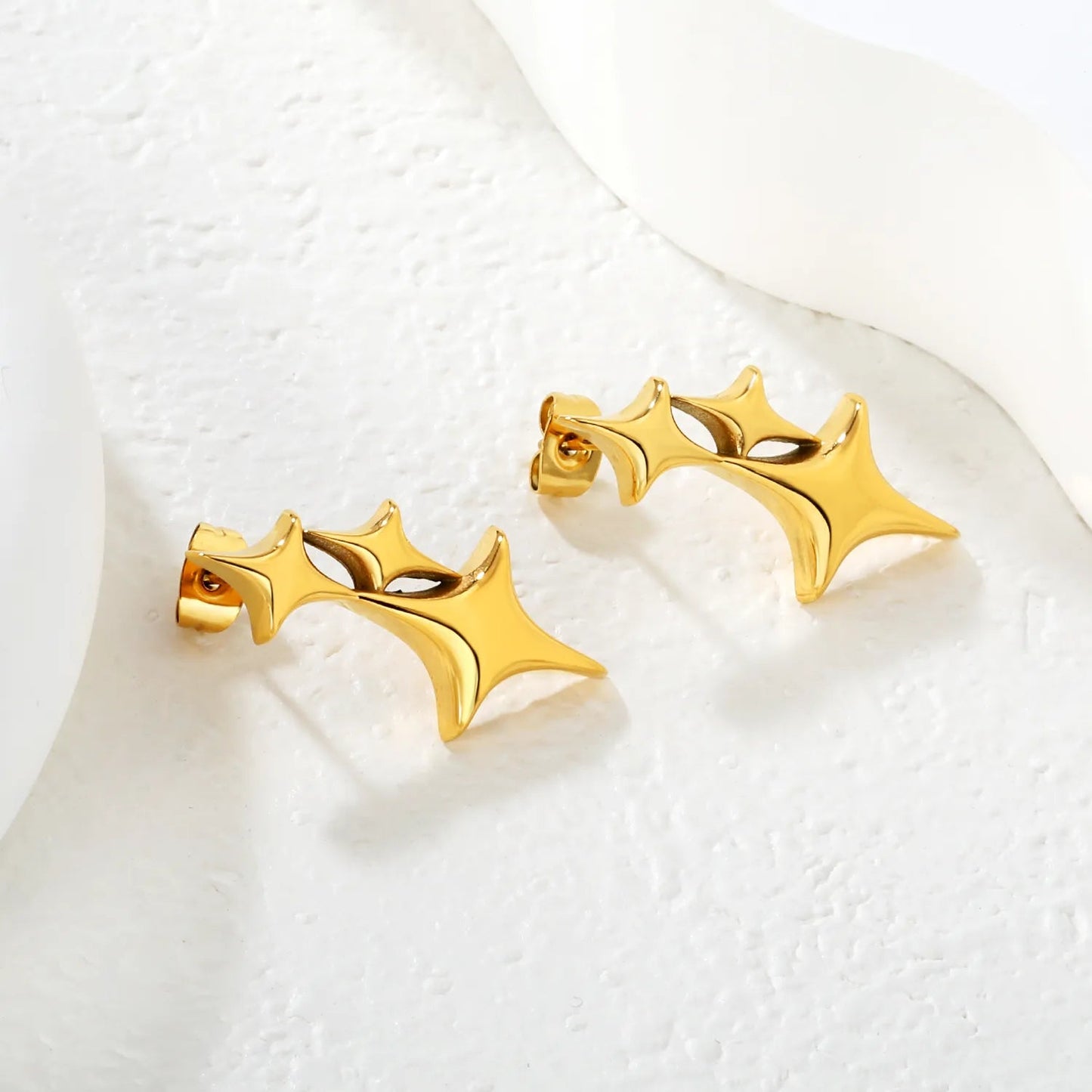 Gold Plated Four-pointed Star Earrings 14*30mm Minimalist Modern Alloy Dangle Earrings for Women Everyday Wear asonjewelry