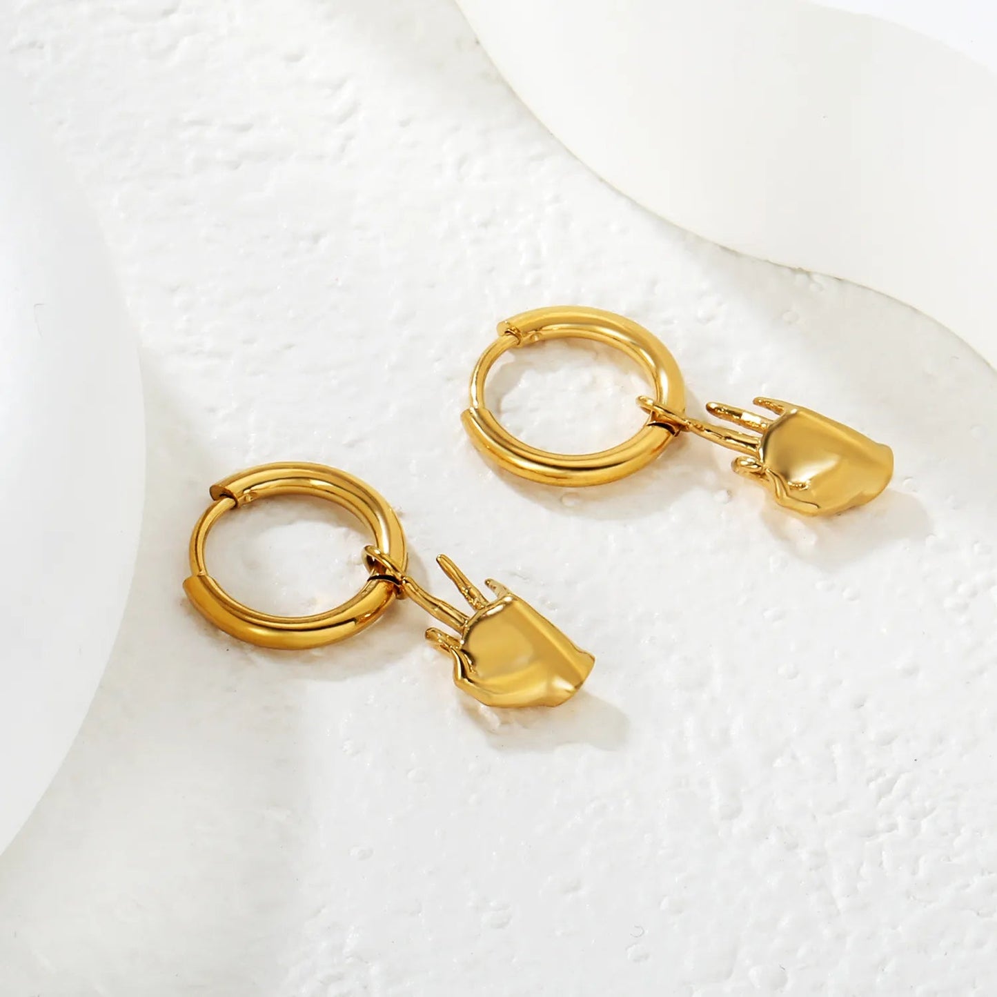 2.0*10mm Gold Plated Hand Gesture Earrings with 7*13mmSecure Inner Clasp | Dainty Minimalist Lightweight Hypoallergenic Everyday Wear Versatile Fashion Jewelry for Women & Girls asonjewelry