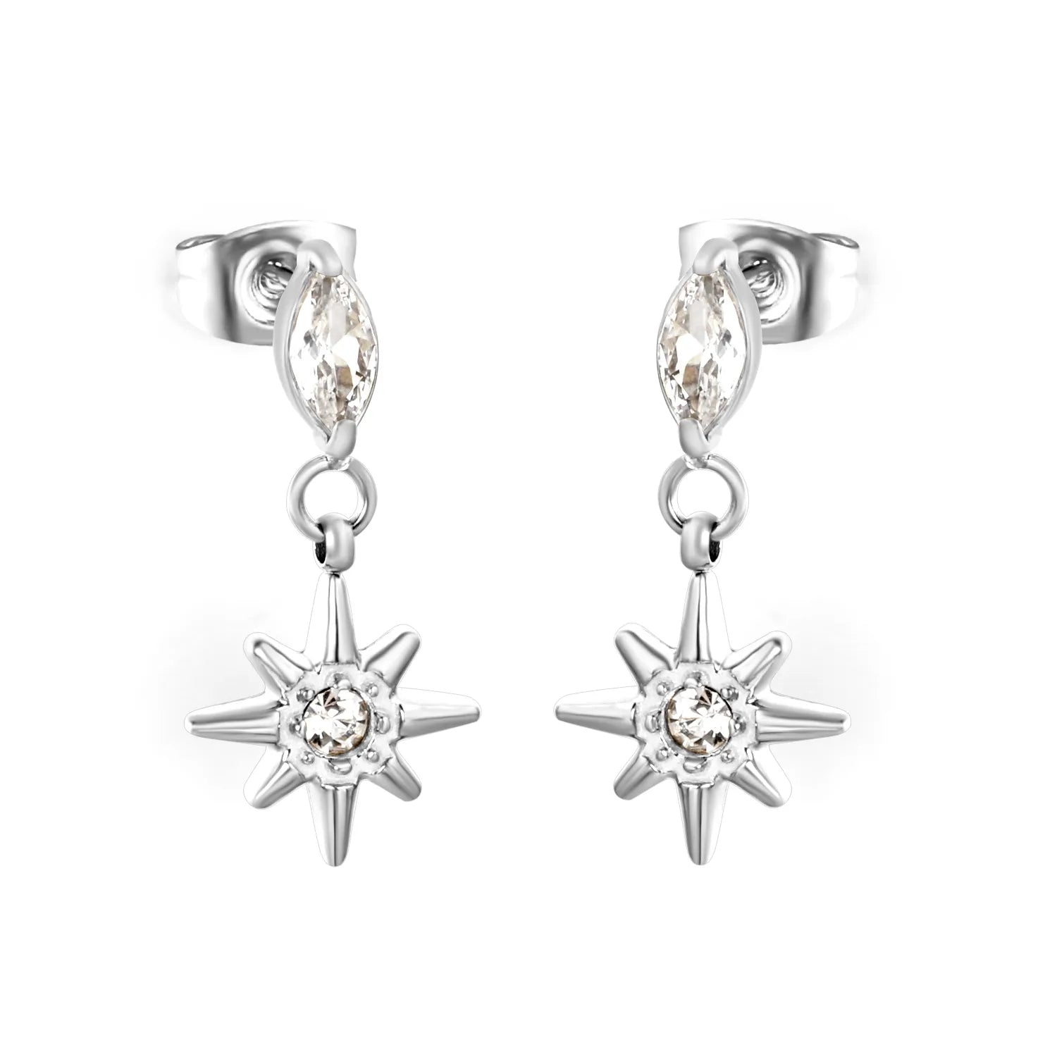 3.5*7mm Marquise 10mm Eight-Pointed Star Stud Earrings Steel Gold Dual Color Optional | Minimalist Modern Stainless Steel Gold Plated Lightweight Everyday Wear Versatile Fashion Jewelry asonjewelry