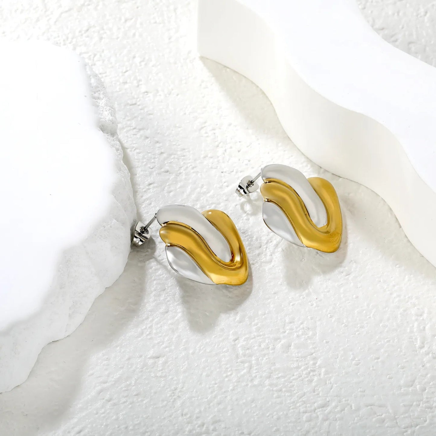 26*27mm Two-Tone Gold Geometric Color Blocking Earrings Gold Plated Alloy Minimalist Modern Lightweight Everyday Wear Versatile Fashion Jewelry for Women asonjewelry