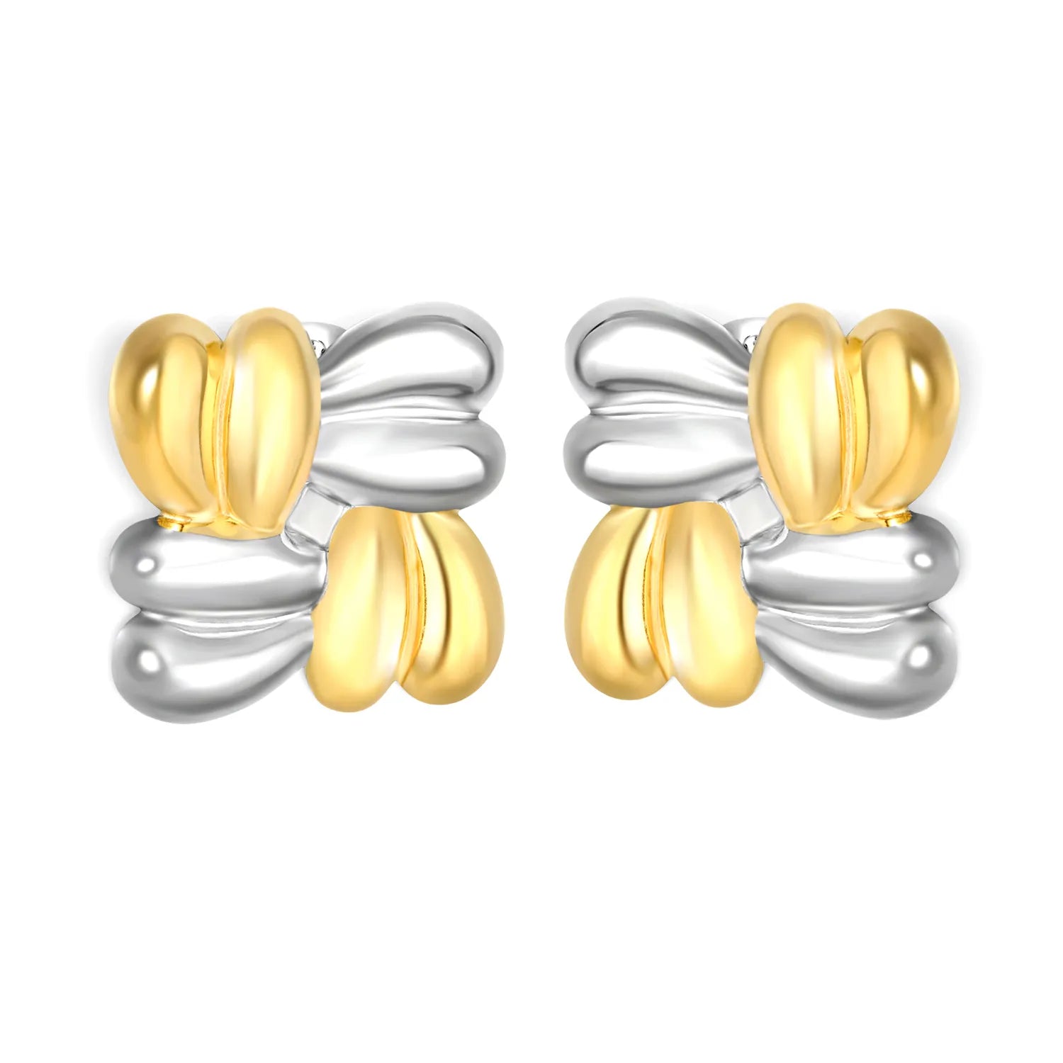 Minimalist Modern Two-Tone Gold Stud Earrings 27.5mm Geometric Braided Alloy Gold Plated Daily Jewelry for Women asonjewelry