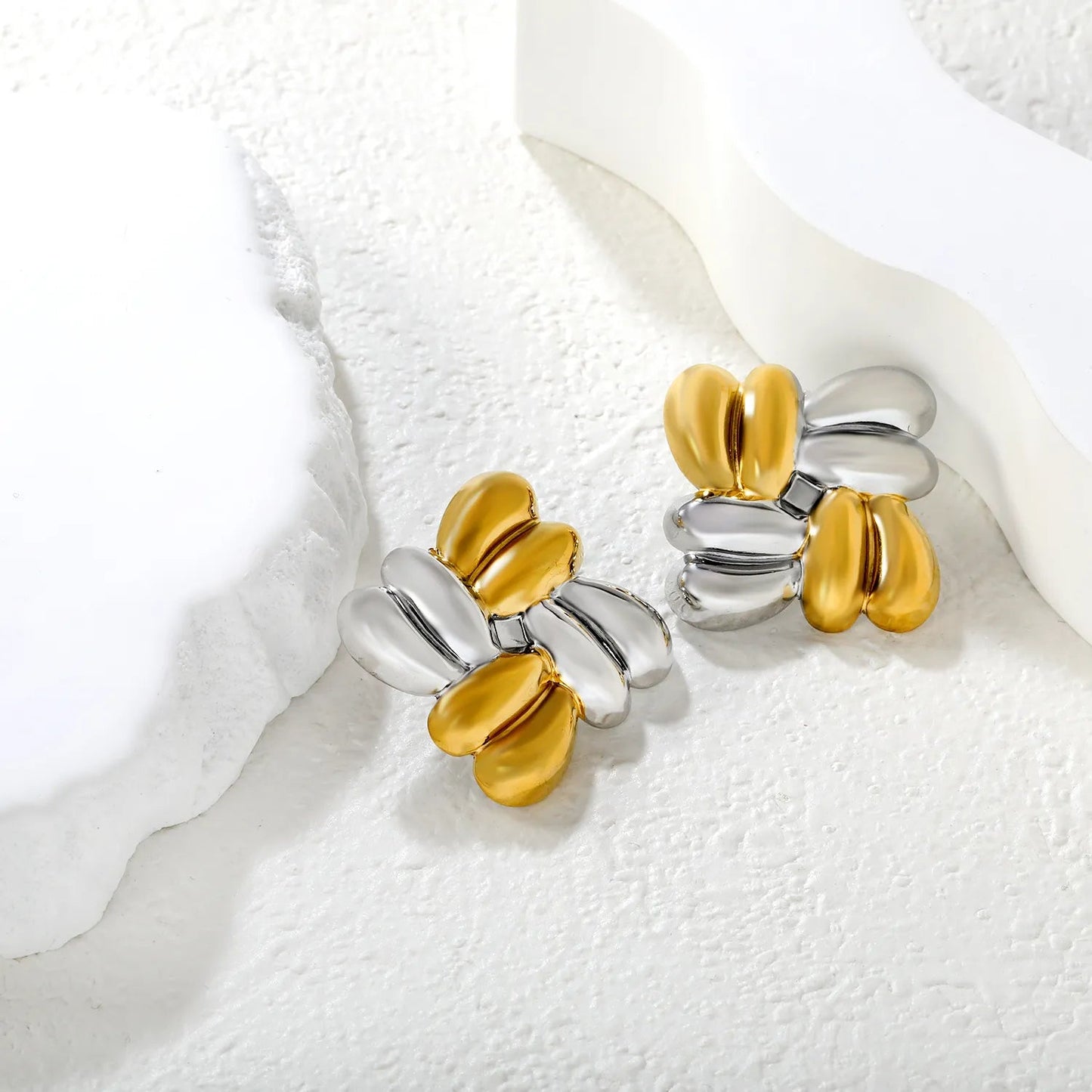 Minimalist Modern Two-Tone Gold Stud Earrings 27.5mm Geometric Braided Alloy Gold Plated Daily Jewelry for Women asonjewelry