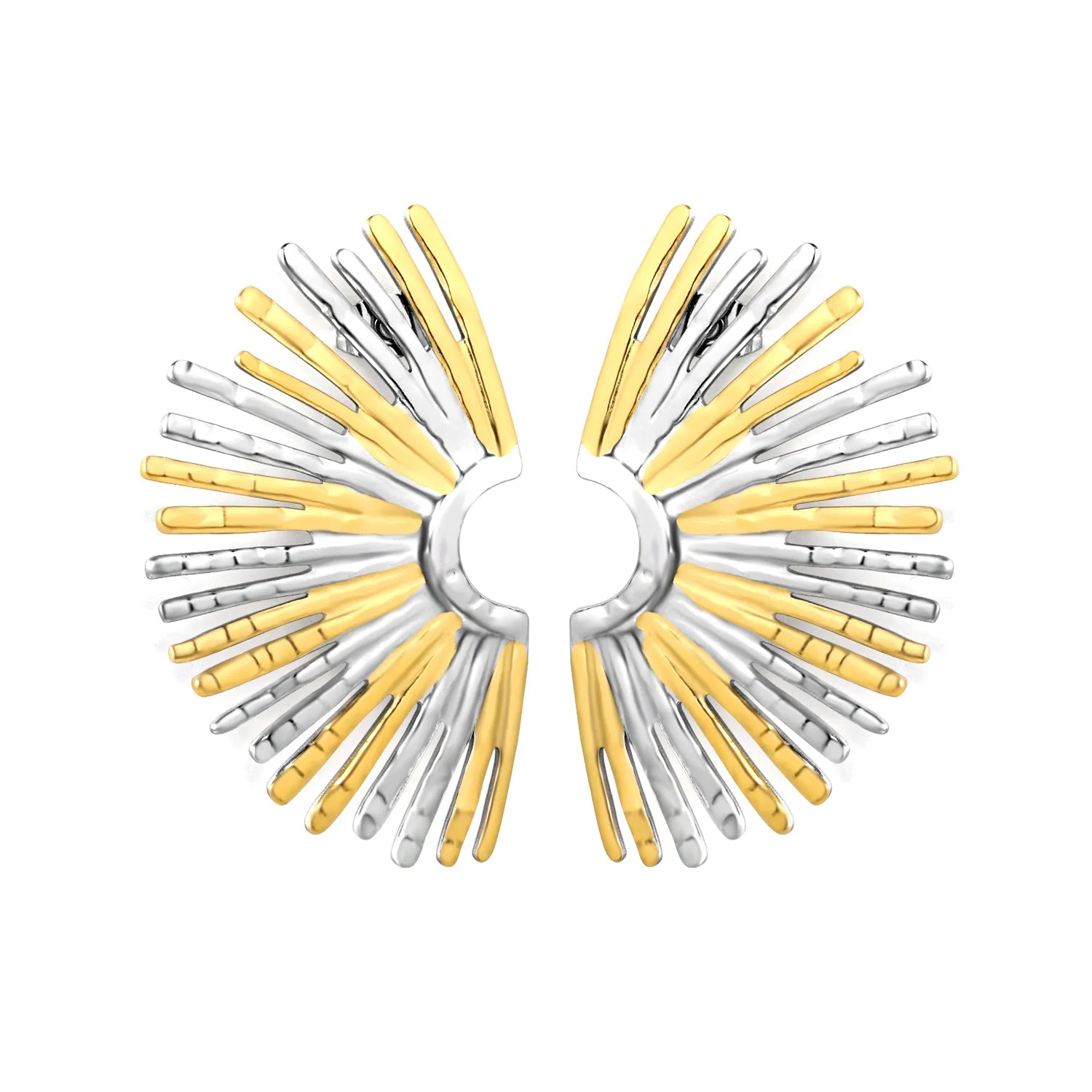 27*45mm Fan-Shaped Stud Earrings Two-Tone Gold Plated Alloy Minimalist Modern Casual Wear Earrings for Women asonjewelry