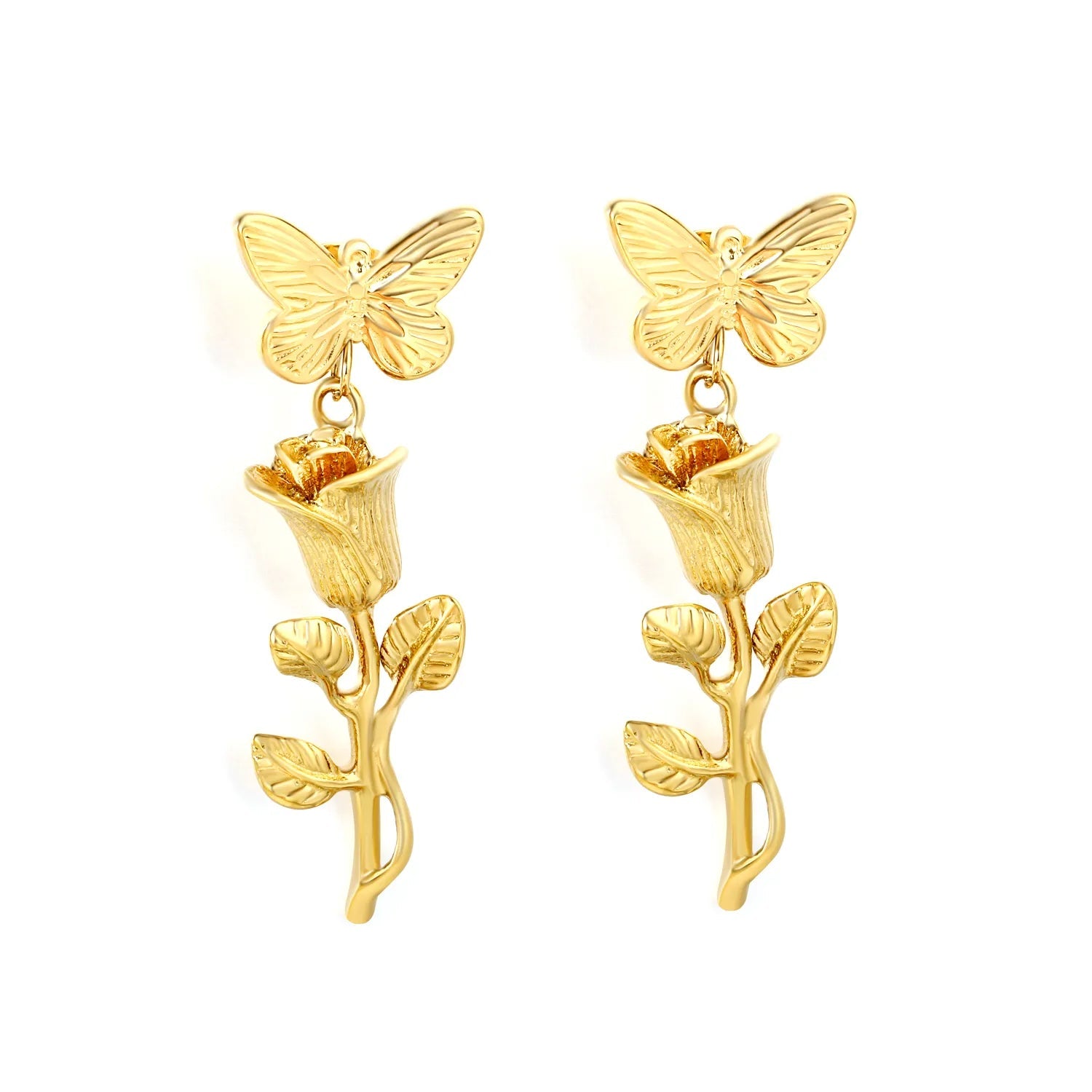Minimalist Modern Gold Plated Earrings 15.511mm Butterfly &1332mm Rose Tassel Alloy Daily Jewelry for Women asonjewelry
