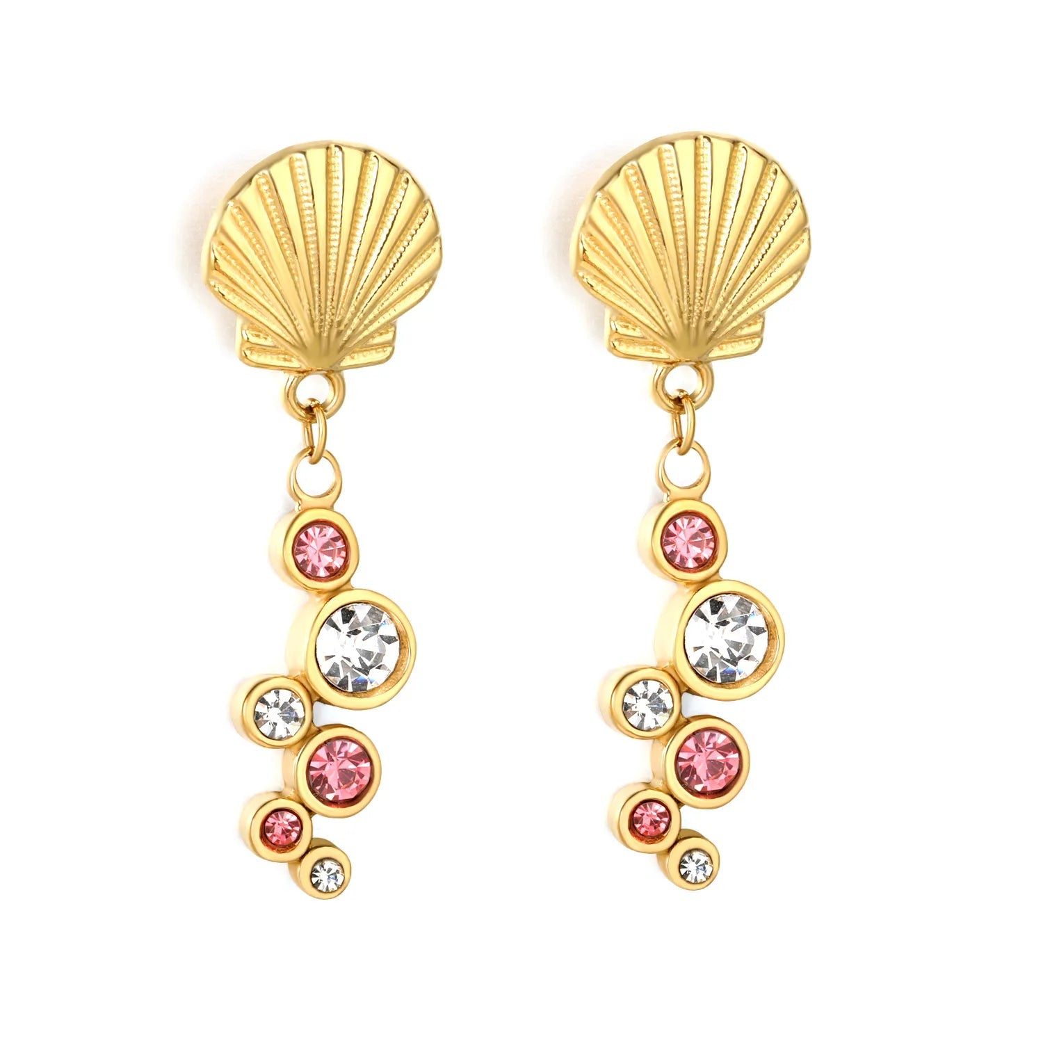 Minimalist Modern Gold Plated Earrings 1514mm Shell 1024mm Tassel with Mixed Color Diamonds Alloy Daily Jewelry for Women asonjewelry