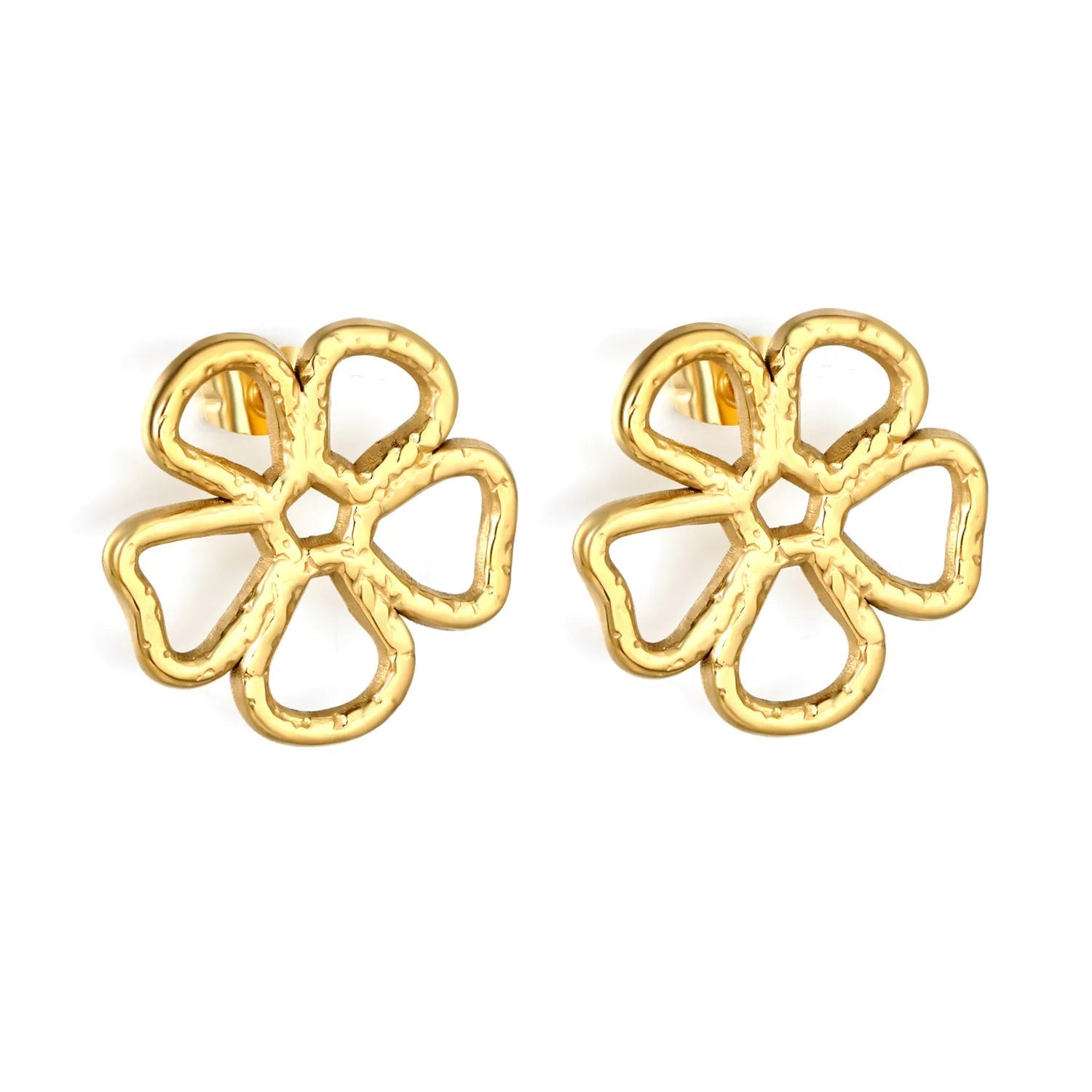 Gold Hollow Five-Petal Flower Stud Earrings 22mm Elegant Floral Hollow Design Earrings for Women Daily Casual Office Party Wear Fashion Jewelry asonjewelry