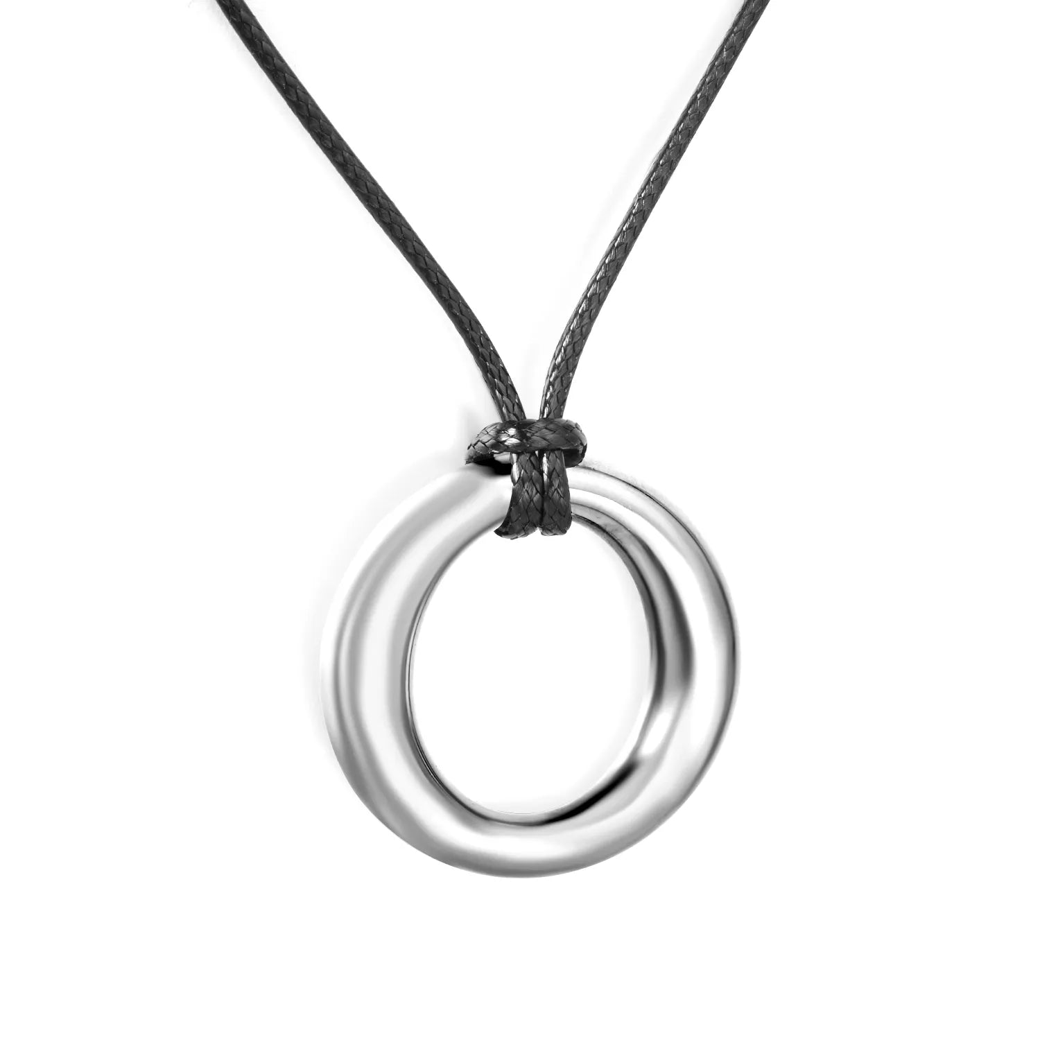 35mm Hollow Circle Pendant 45+5cm+6mm Round Plaque Leather Strap Necklace Steel/Gold asonjewelry