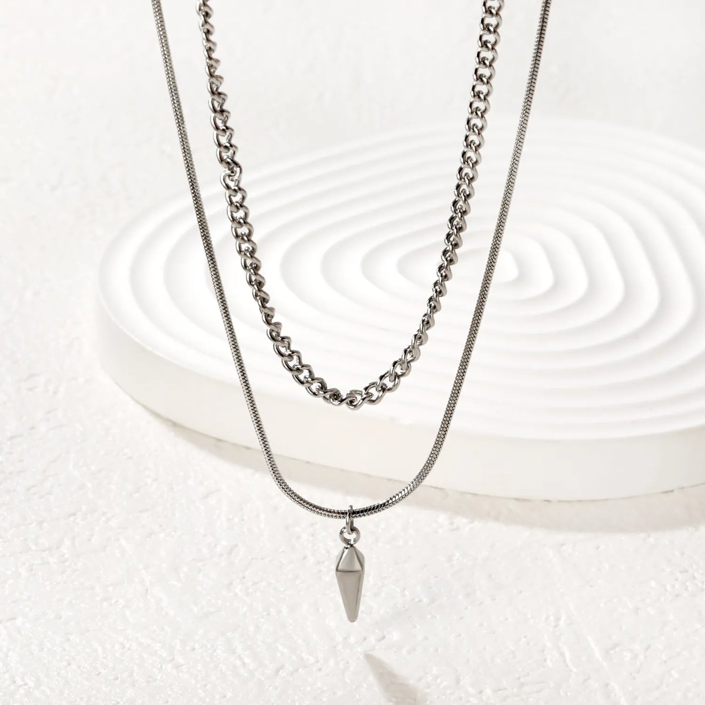 Double Chain Stud Pendant Necklace Steel Gray & Gold - Asonjewelry