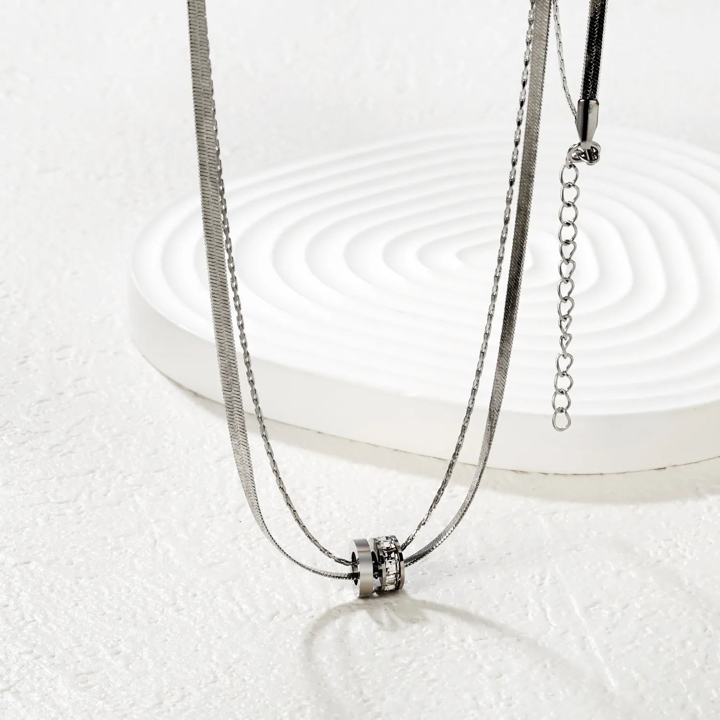 Double Hoop Necklace with Diamonds Steel Gray & Gold - Asonjewelry