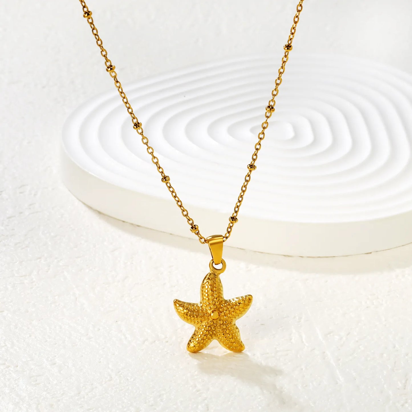 Starfish Bead Chain Necklace in Gold - Asonjewelry
