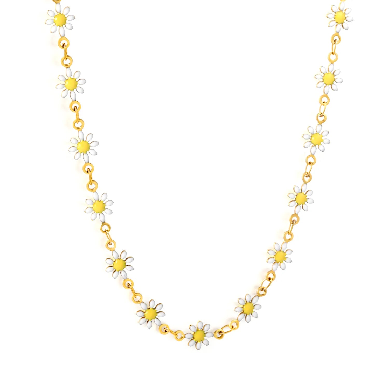 White Eight-Petaled Flower Necklace in Gold - Asonjewelry