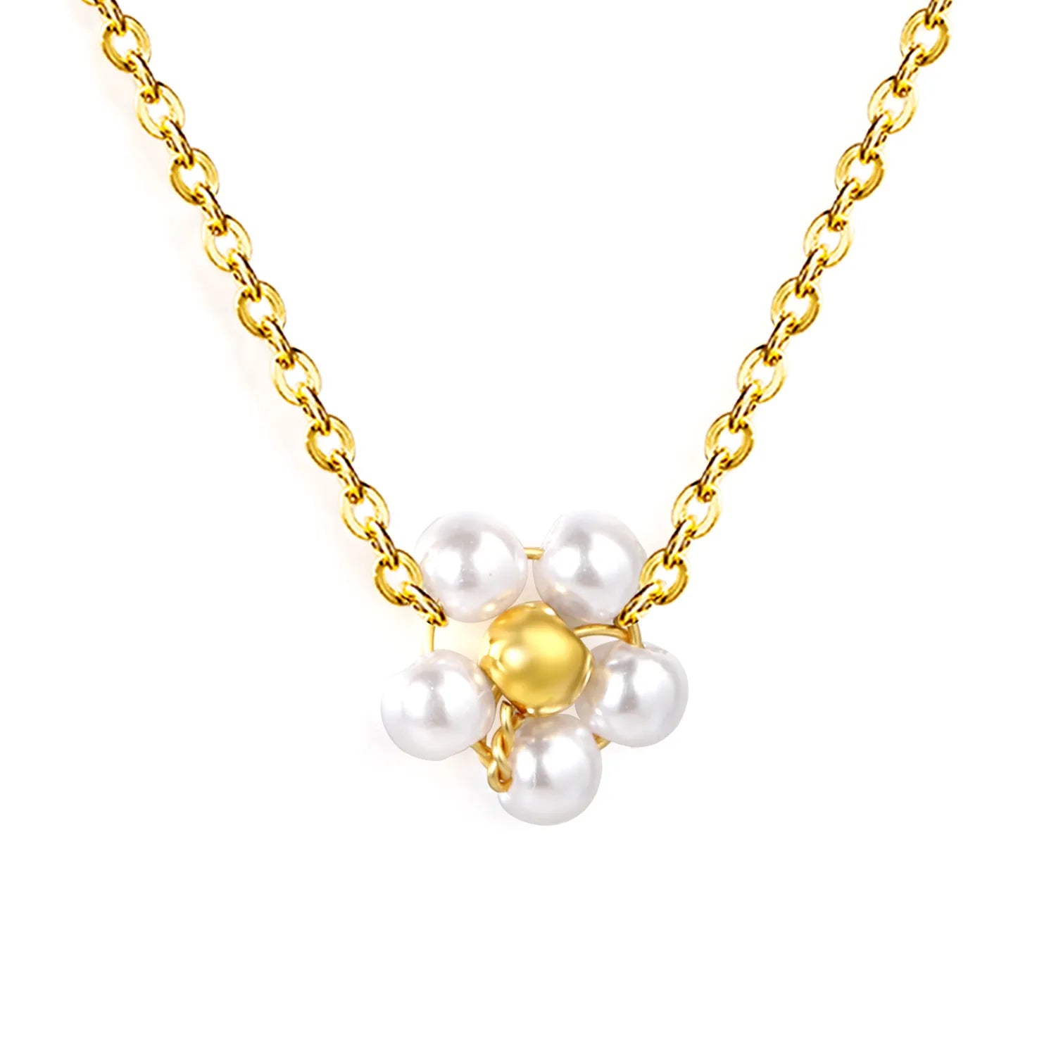 Five-Petaled Flower Pearl Necklace in Gold - Asonjewelry