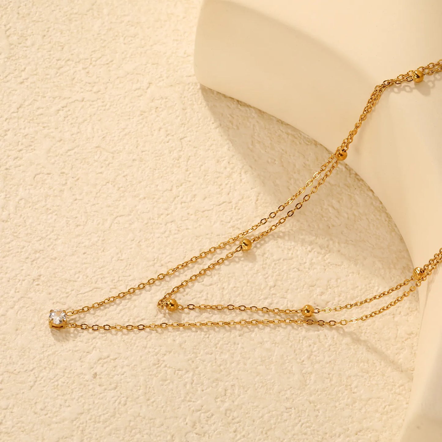 Double Chain with Round Diamond and Pearl Clasp Gold - Asonjewelry