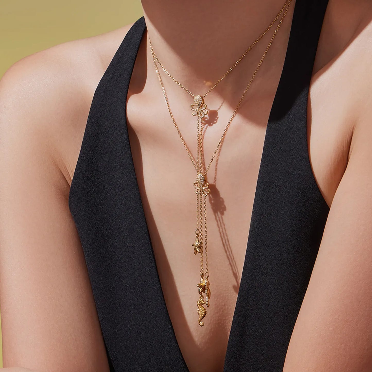 Ocean Gold 04 Cross Chain 55+5cm + 4.5*8.6 Elliptical Tag Accessories Fish 12*17mm + Star 11 + Horse 7.5*21mm