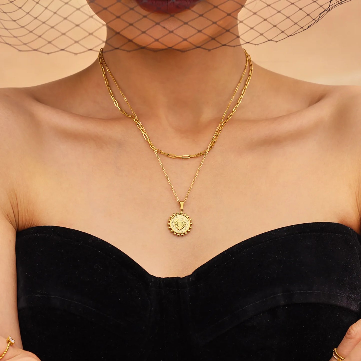 Gold 05 Cross Chain 40cm + 2.4*6.8cm Long Cross 35cm + 5cm + 4.5*8.6cm Oval Tag Pendant 17.8mm + 3*7mm Seed Clasp - Asonjewelry