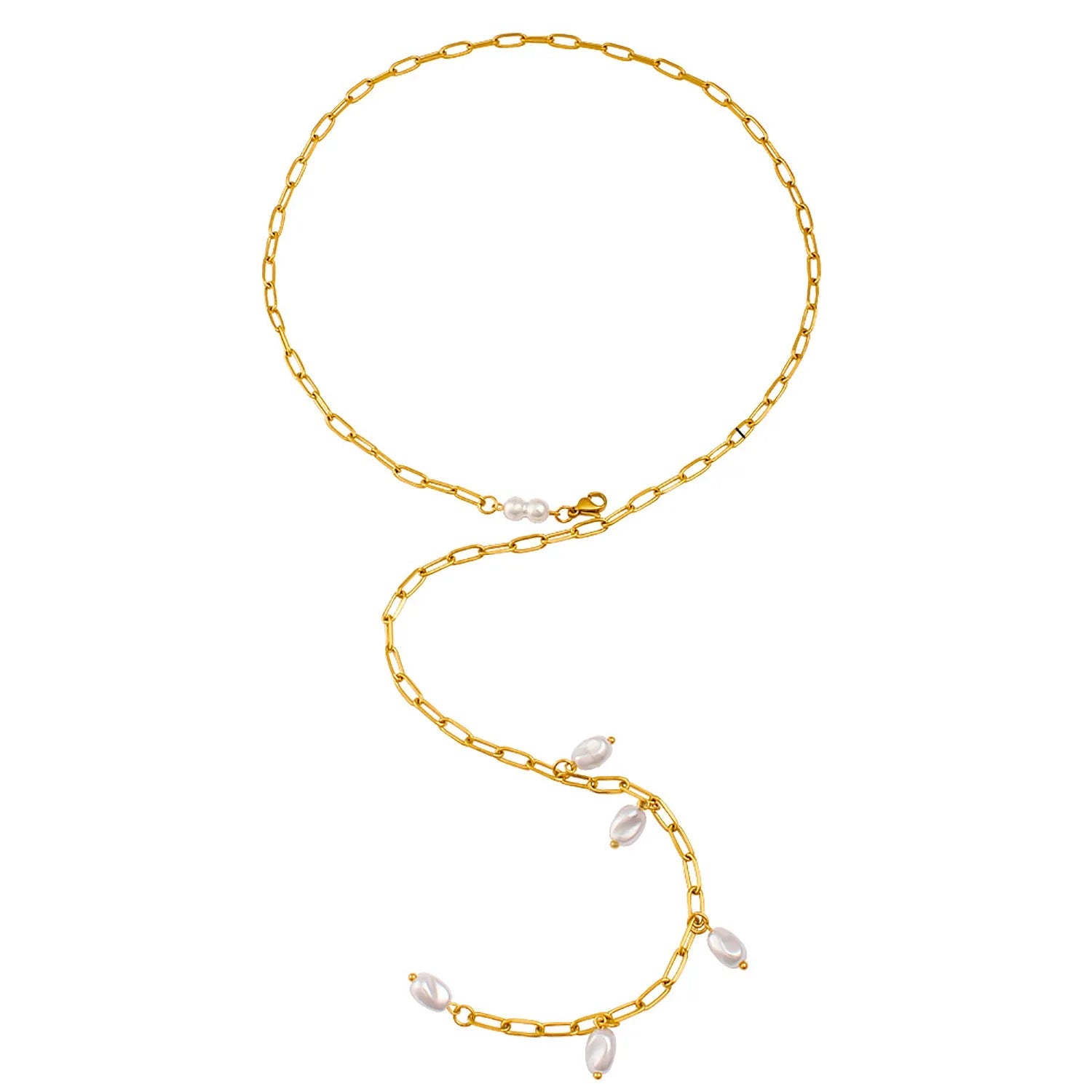 Imitation Pearl Necklace Gold 1*4*10 batch length Cross chain 70cm Imitation pearls 7*10 threaded beads + 6mm round beads asonjewelry