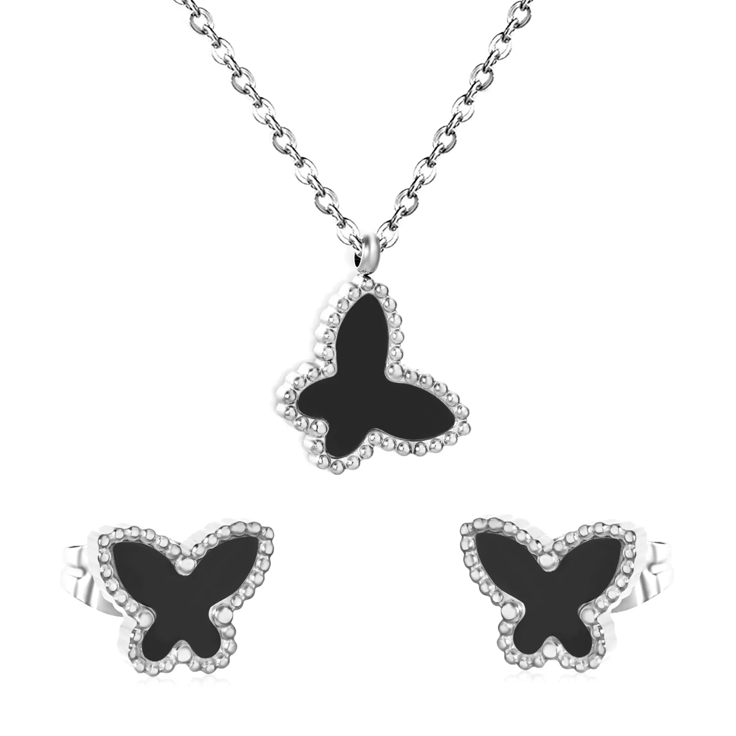 Steel Color Jewelry Set 0.35 Cross Chain 40+5cm Adjustable 6mm Round End Tag 10*8mm Earrings + 13*11mm Pendant with Peacock Pattern Acrylic/Black Acrylic/White Shell Women Daily Casual Party Fashion Accessory asonjewelry