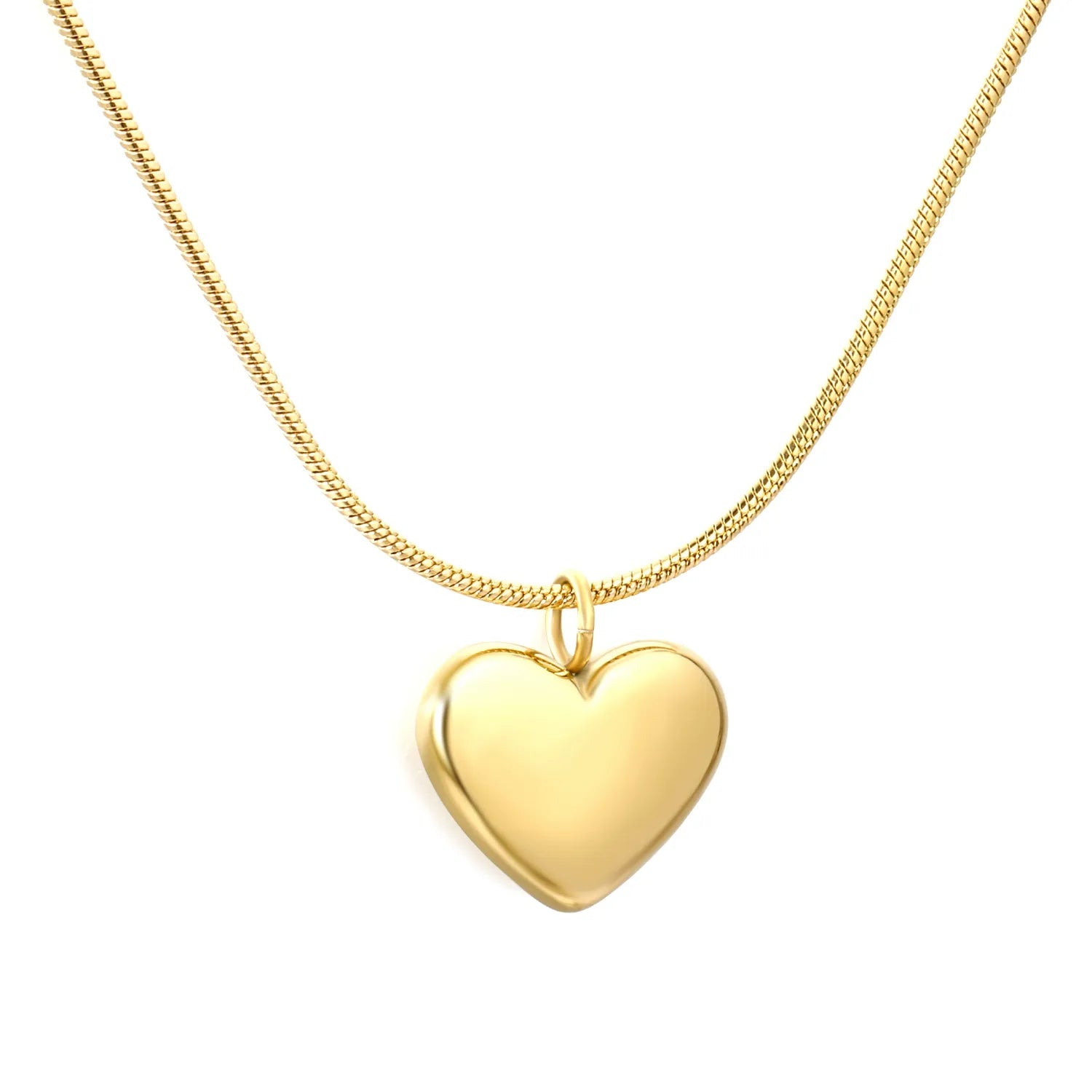 Heart Pendant Necklace 1.2mm Round Snake Chain 40+5cm with 6mm Round End Tag 16*13mm Heart Charm Steel & Gold Color asonjewelry