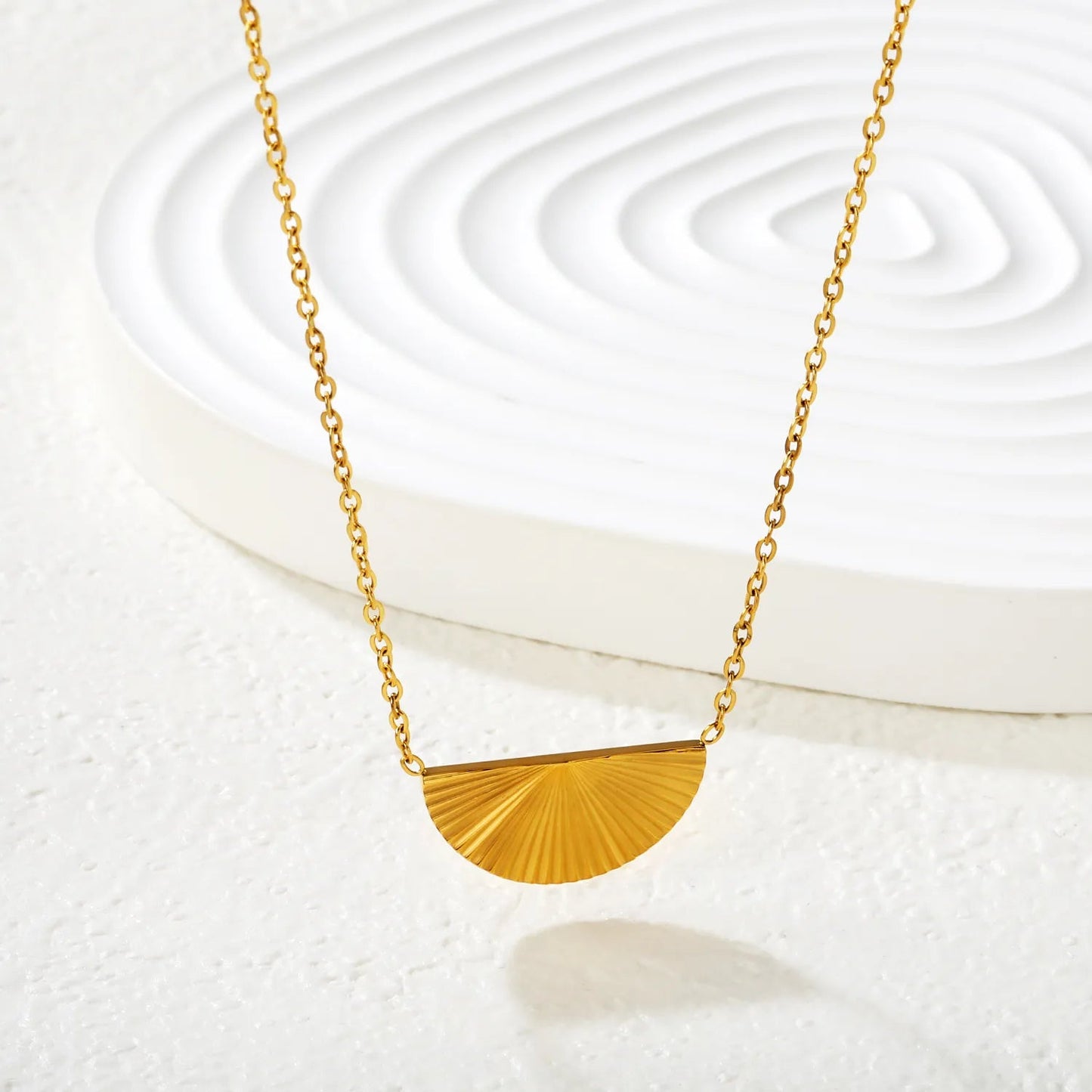 Gold Laser Half Round Pendant Necklace 0.35 Cross Chain 40+5cm with 6mm Round End Tag 10*20mm Pendant asonjewelry