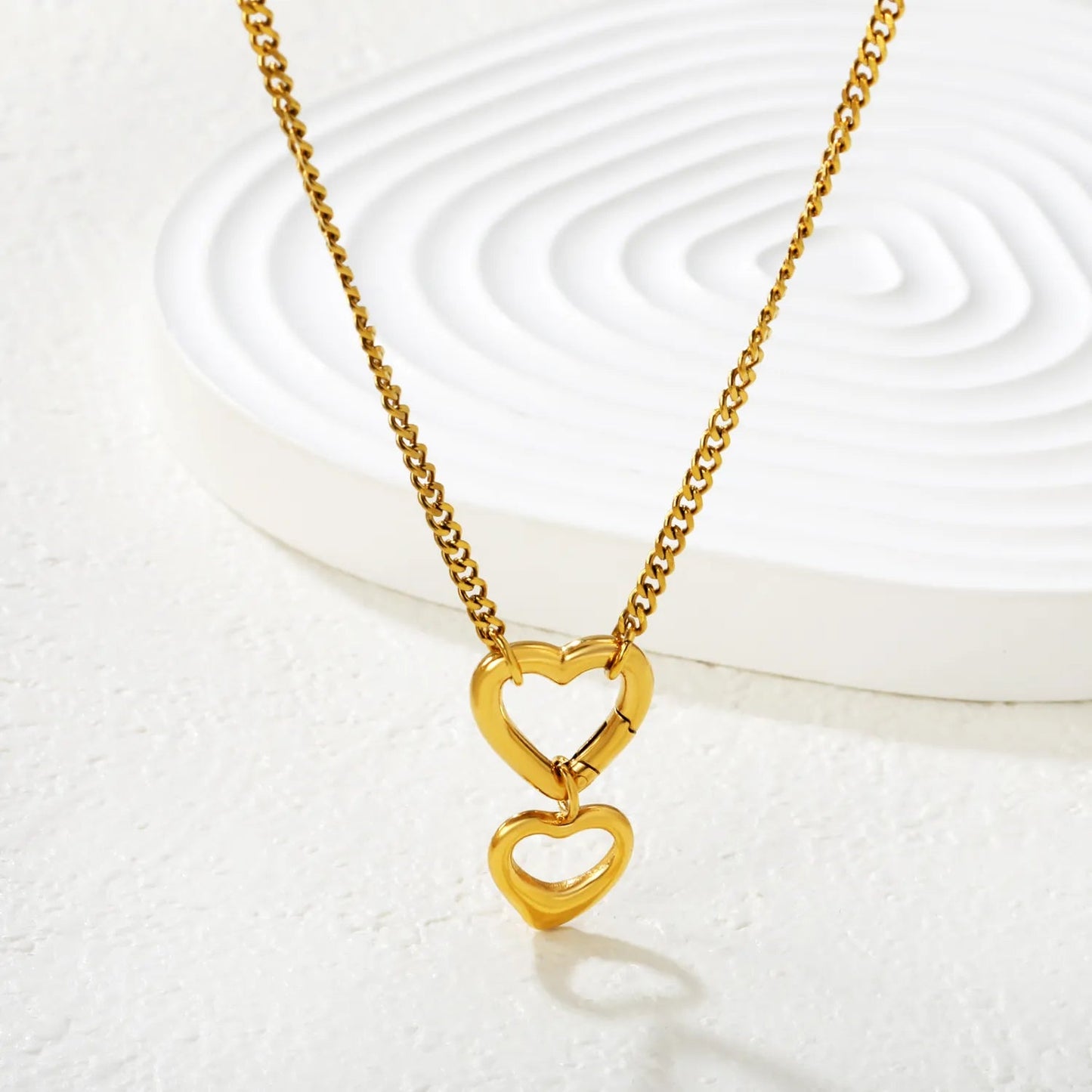 Gold Heart Pendant Necklace 2.3mm Double-Sided Polished Chain 45+5cm with 6mm Round End Tag 11.5*10mmm Heart Pendant 16.5*20mm Heart Clasp asonjewelry