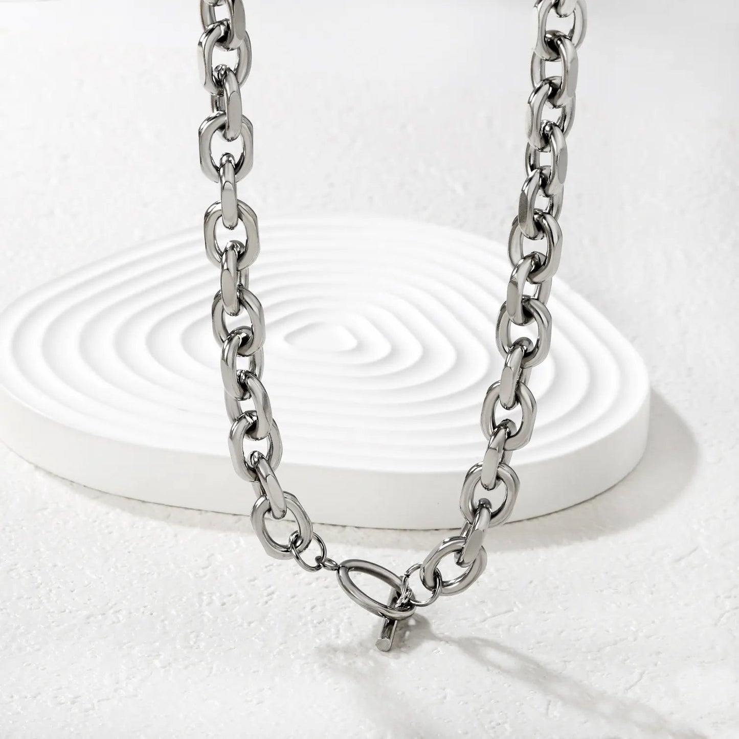 Stainless Steel Gold Cuban Link Chain Necklace 55cm Length No OT Clasp Fashion Simple Classic Versatile Daily Wear Chain Jewelry asonjewelry