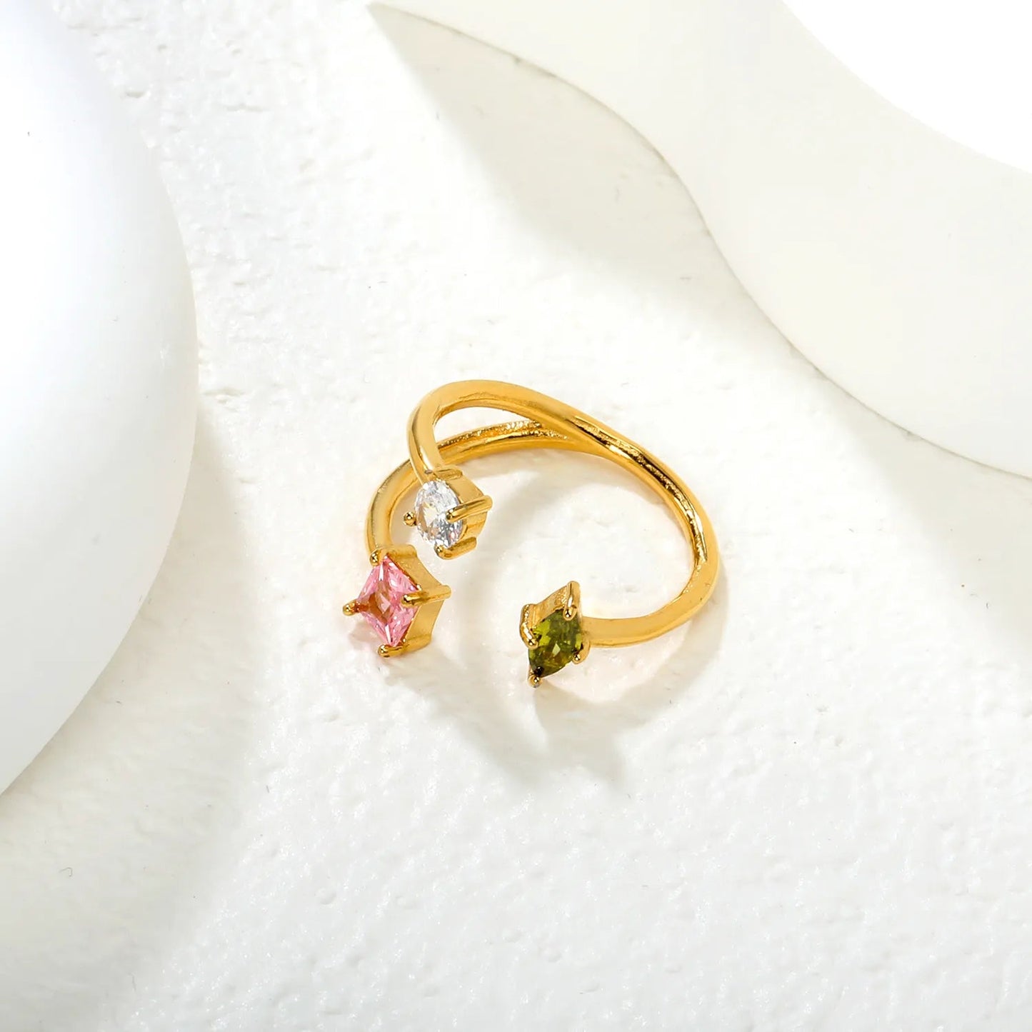 12.5mm high irregular three-color diamond open ring in gold #7 asonjewelry