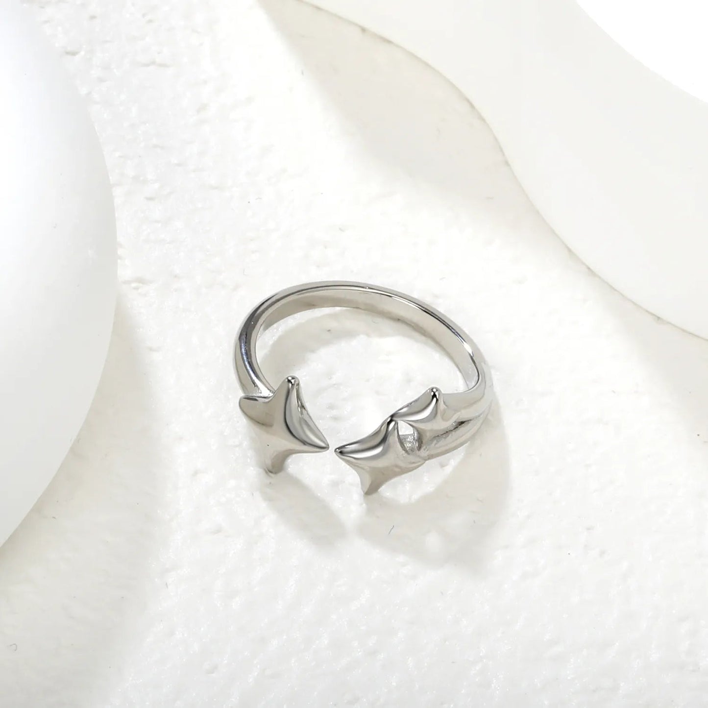 13mm high, three lucky stars, open ring, steel/ golden color, #7 asonjewelry