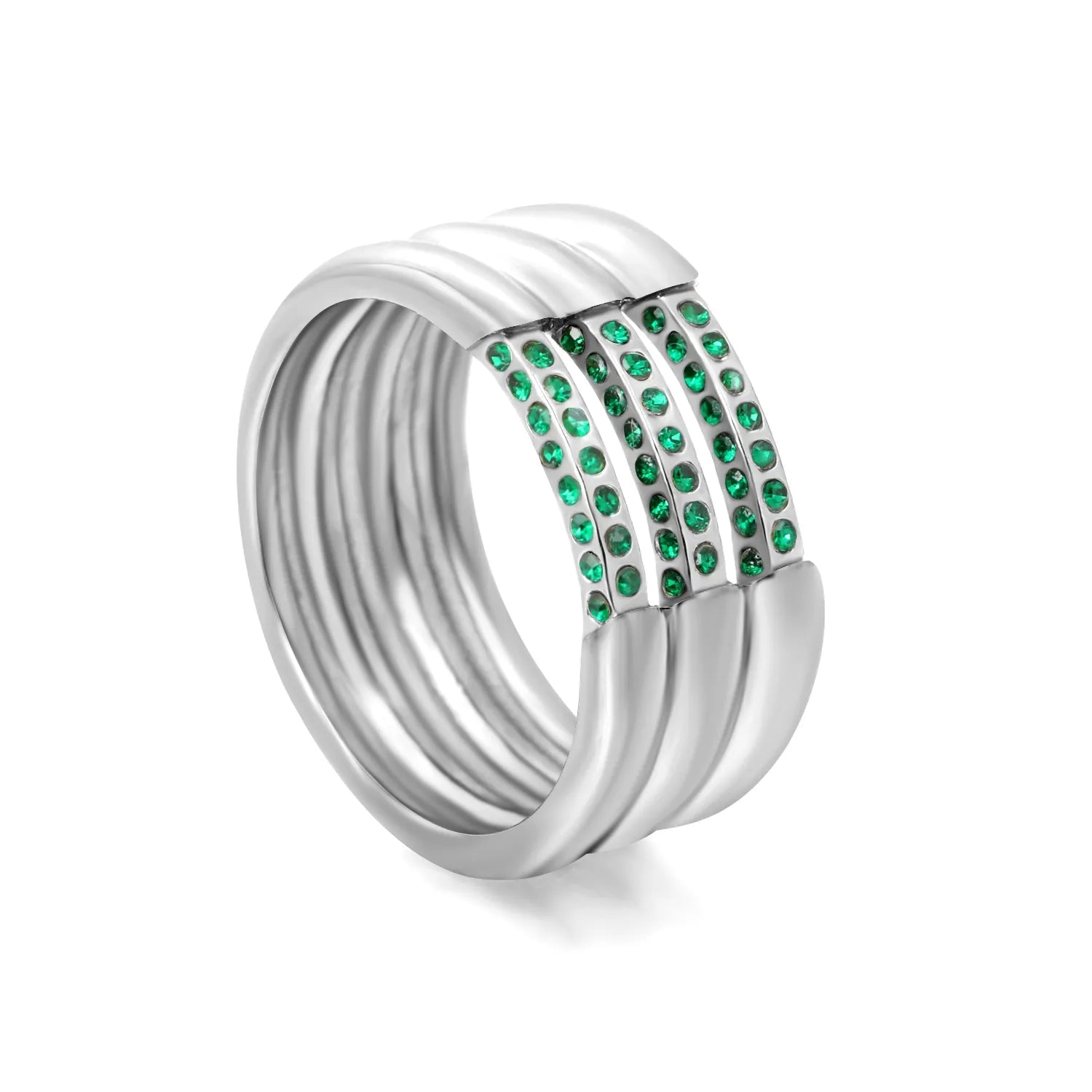 Steel Color Band Ring Size #6-8 Height 9.5mm Hollow Three Rows Emerald Diamond Inlaid Elegant Fashion Ring for Women Daily Casual Party Office Wear Jewelry asonjewelry