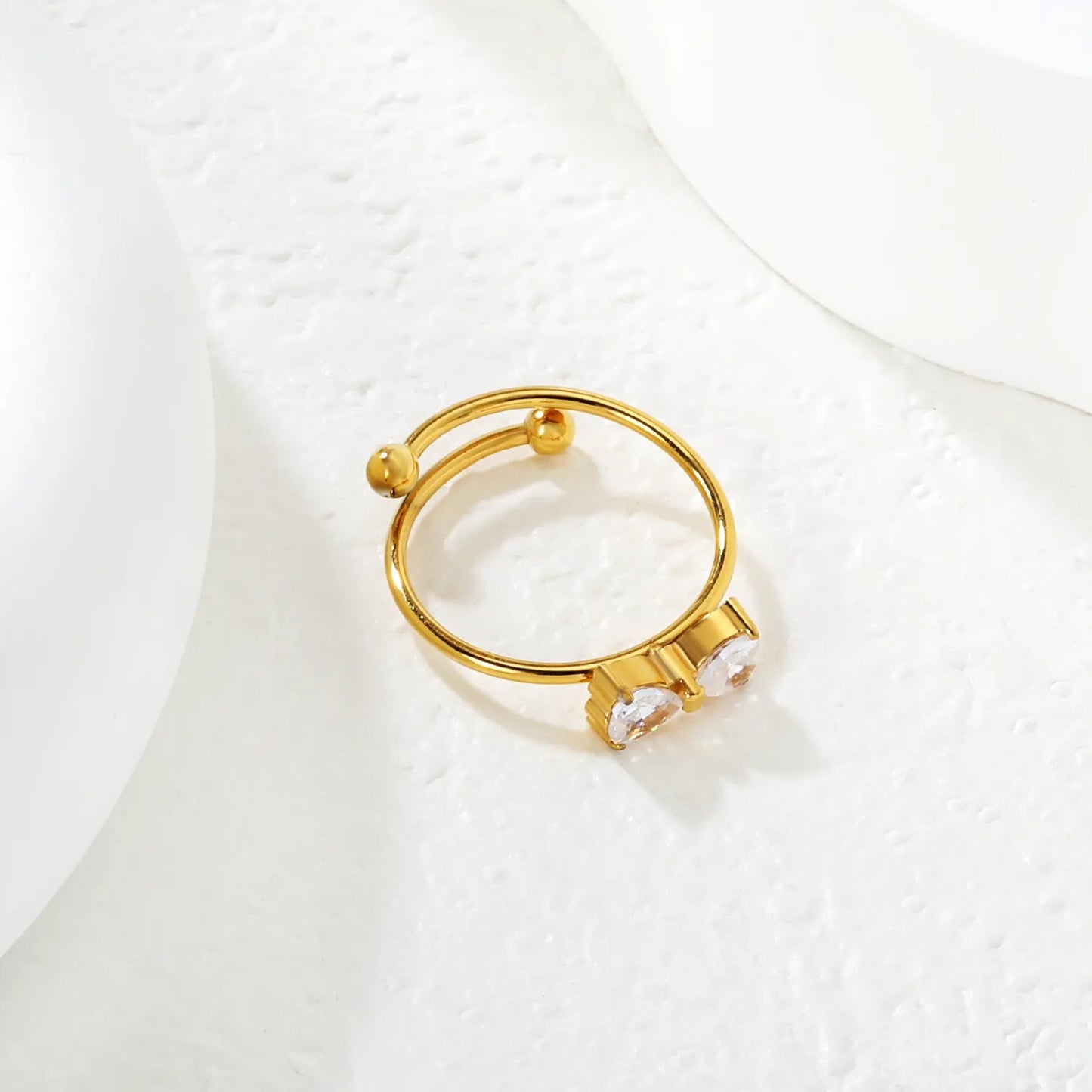 Gold Open Cuff Ring Size #7 9*5mm Bowknot With White Zircon Inlaid Elegant Bow Design Ring for Women Daily Casual Party Office Wear Fashion Jewelry asonjewelry