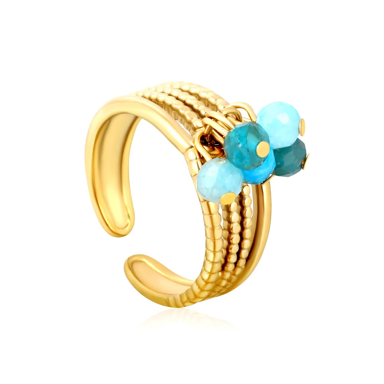 8mm high, 6 pieces of lapis lazuli (deep blue) / blue phosphorite / black lines / red / mixed color tassel accessories Open ring Gold Size 7# asonjewelry