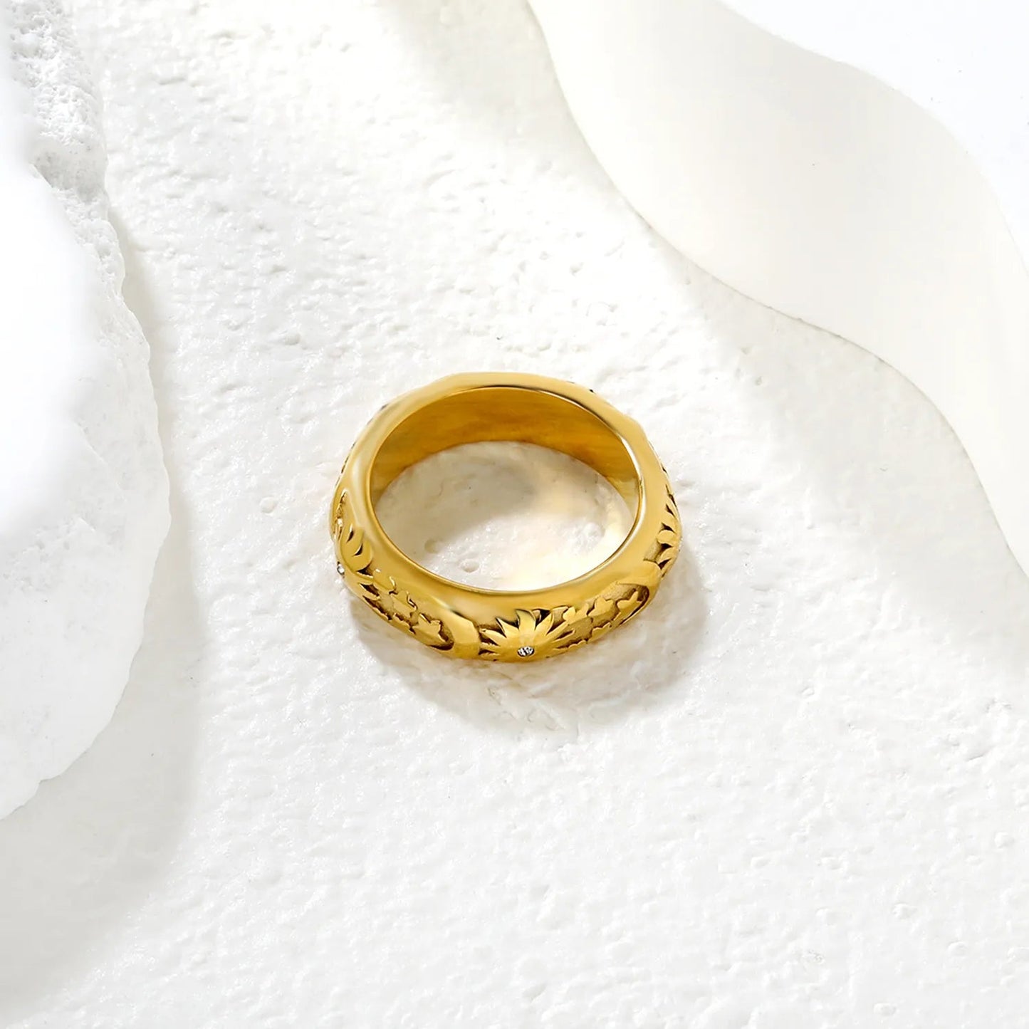 Gold Band Ring Size #6-9 Height 5.6mm Star Moon Sun Diamond Inlaid Elegant Celestial Design Ring for Women Daily Casual Party Office Wear Jewelry asonjewelry