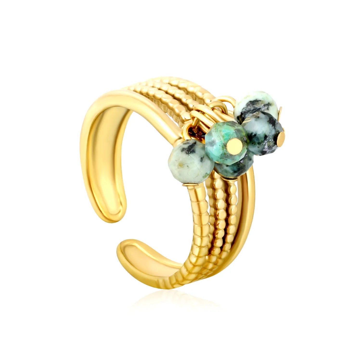 8mm high, 6 pieces of lapis lazuli (deep blue) / blue phosphorite / black lines / red / mixed color tassel accessories Open ring Gold Size 7# asonjewelry