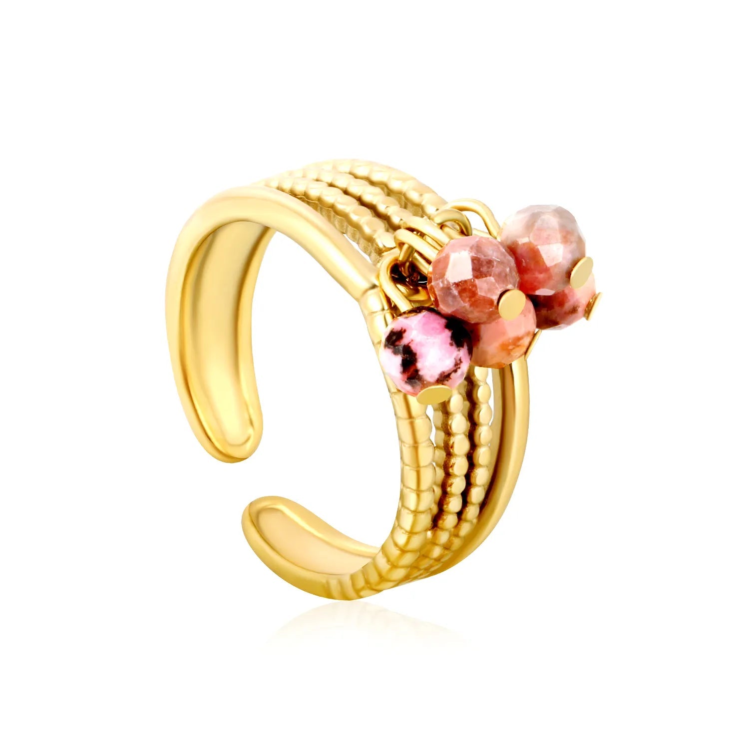 8mm high, 6 pieces of lapis lazuli (deep blue) / blue phosphorite / black lines / red / mixed color tassel accessories Open ring Gold Size 7# asonjewelry