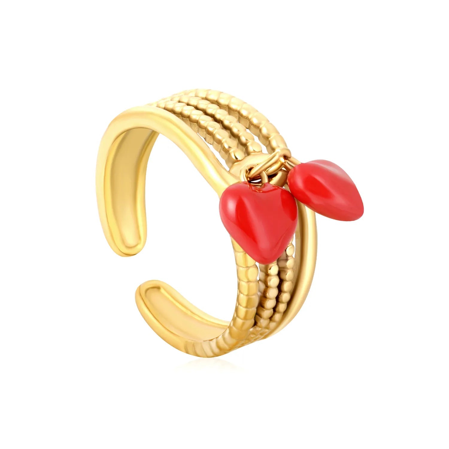 8mm high butterfly + cherry + heart shape + octagonal star + glossy moon + red droplet peach tassel accessory Open ring Gold Size 7# asonjewelry