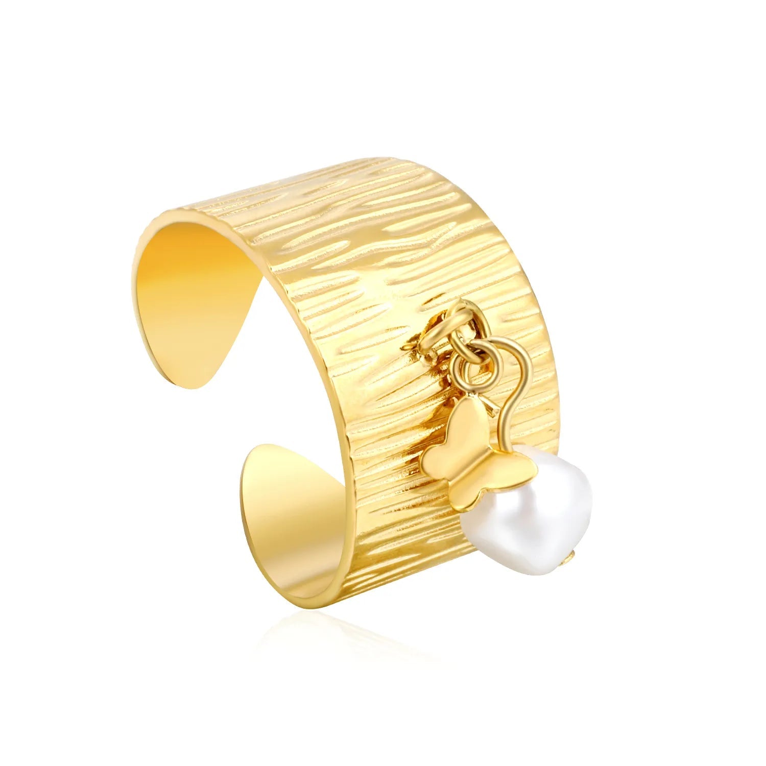 11.75mm high, special-shaped imitation pearl + heart/ butterfly / shell open ring, gold #7 asonjewelry