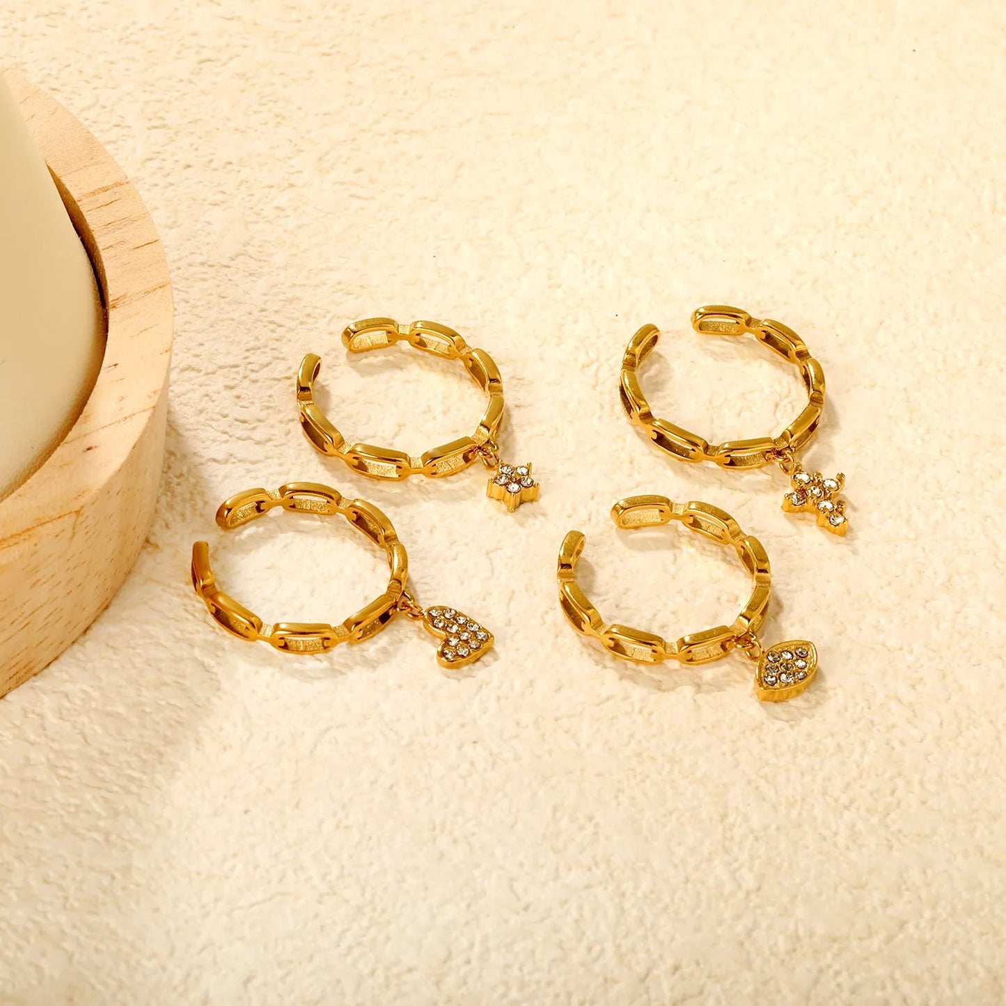 3.1mm high star/eye/heart-shaped/CNC white zircon cross pendant with white diamonds, open ring, gold #7 asonjewelry