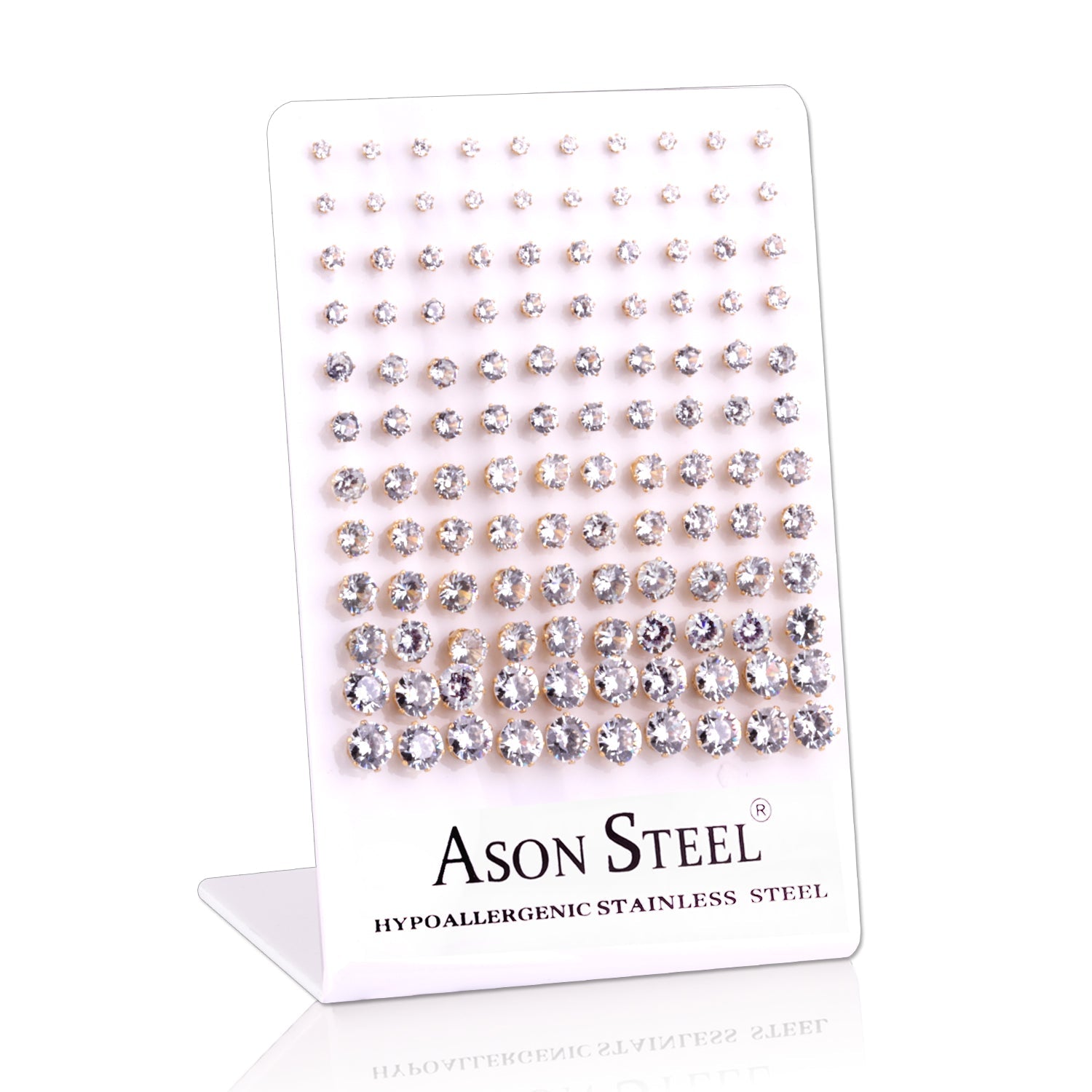 3-8 Snapback Steel/Gold Six Claw Round White/Black Diamond Stud Earrings asonjewelry