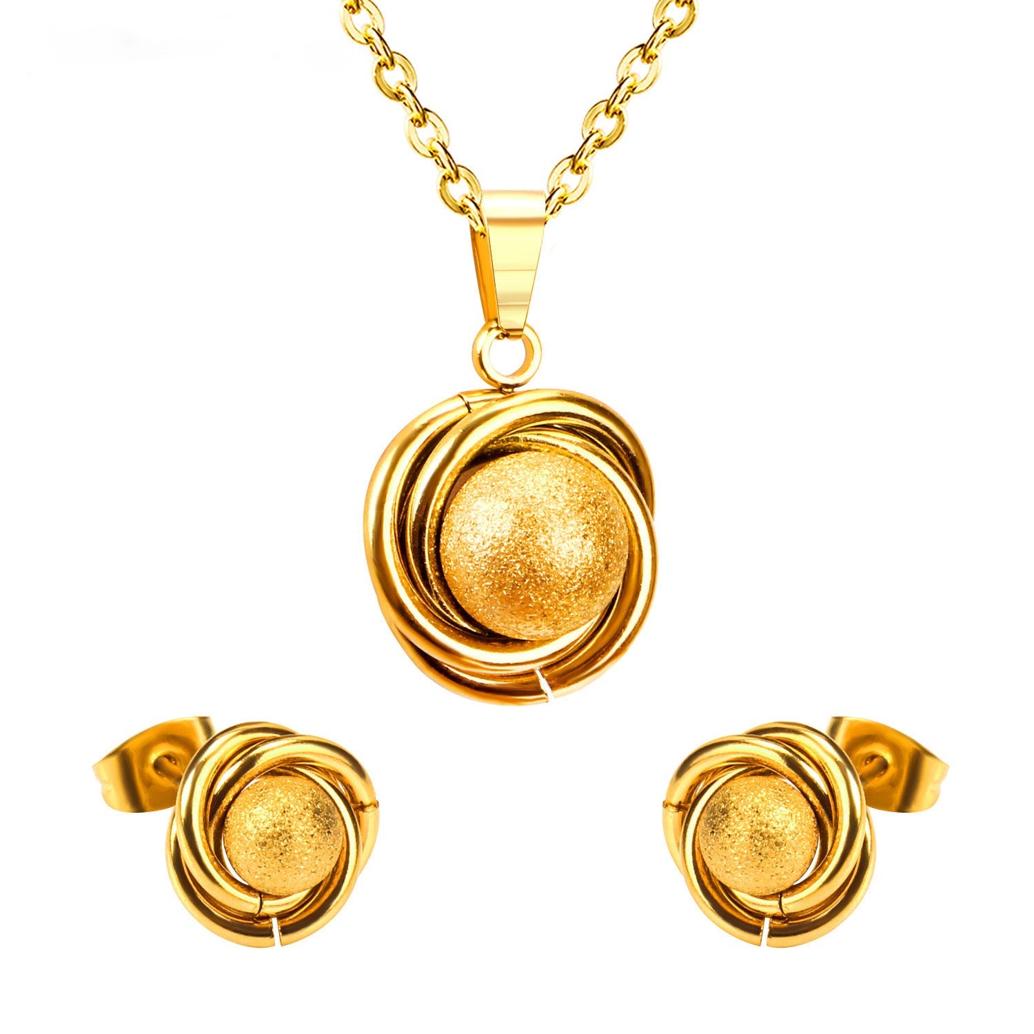 GOLD/STEEL Twisted Round + Frosted Orb Special Shape Jewelry Set asonjewelry