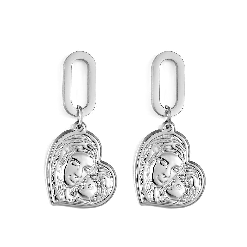 Fashion Stainless Steel Heart-shaped Motherly Love Design Earrings asonjewelry