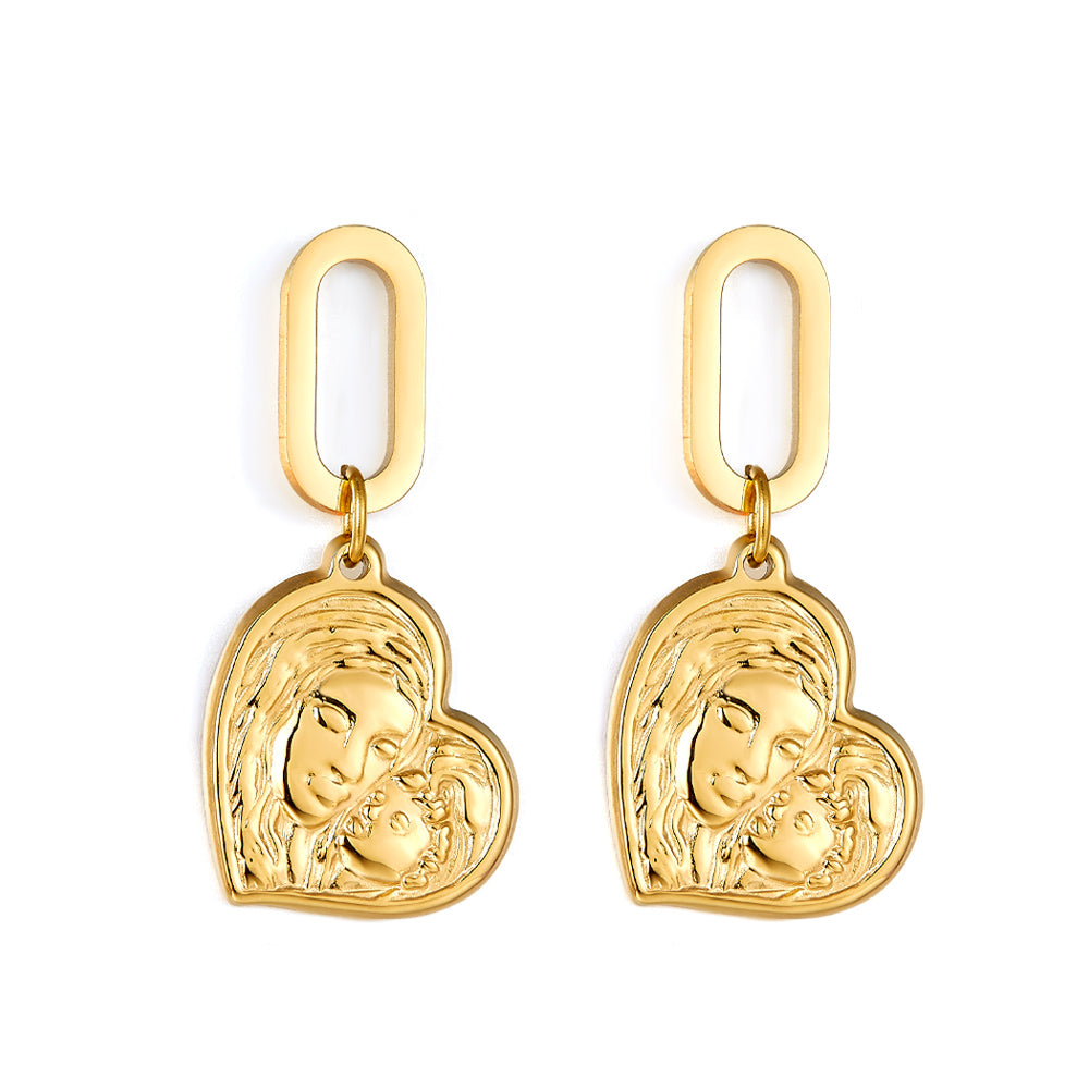Fashion Stainless Steel Heart-shaped Motherly Love Design Earrings