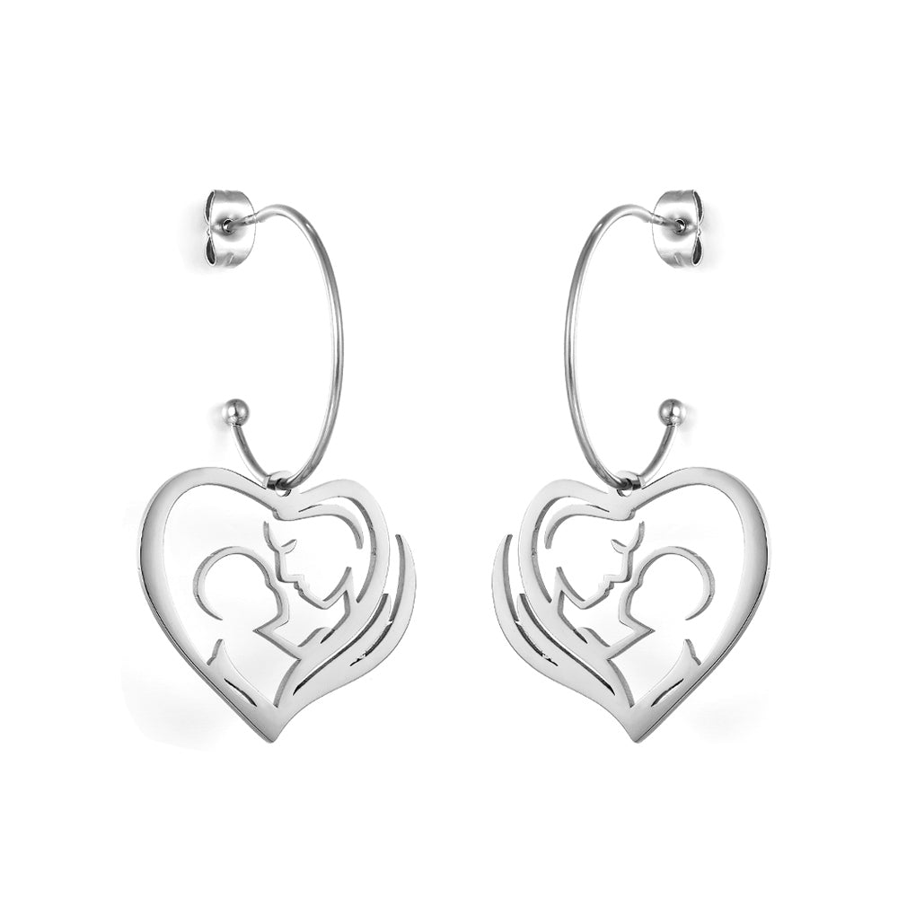 Fashion Stainless Steel Heart-shaped Hollow Motherly Love Earrings asonjewelry