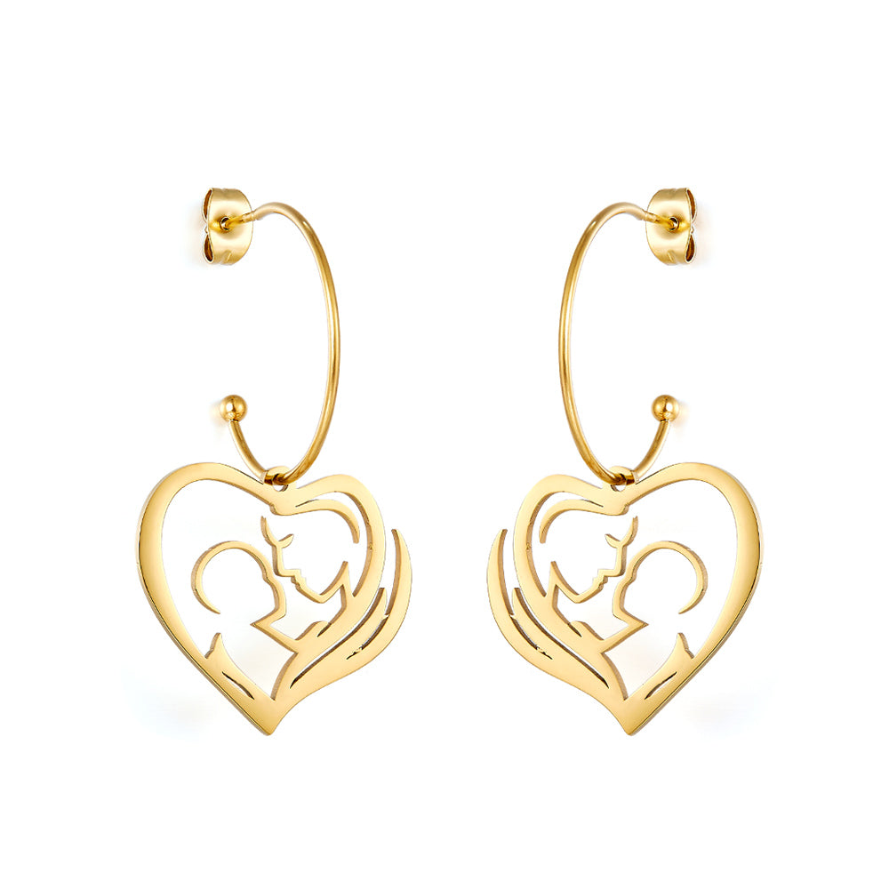 Fashion Stainless Steel Heart-shaped Hollow Motherly Love Earrings asonjewelry