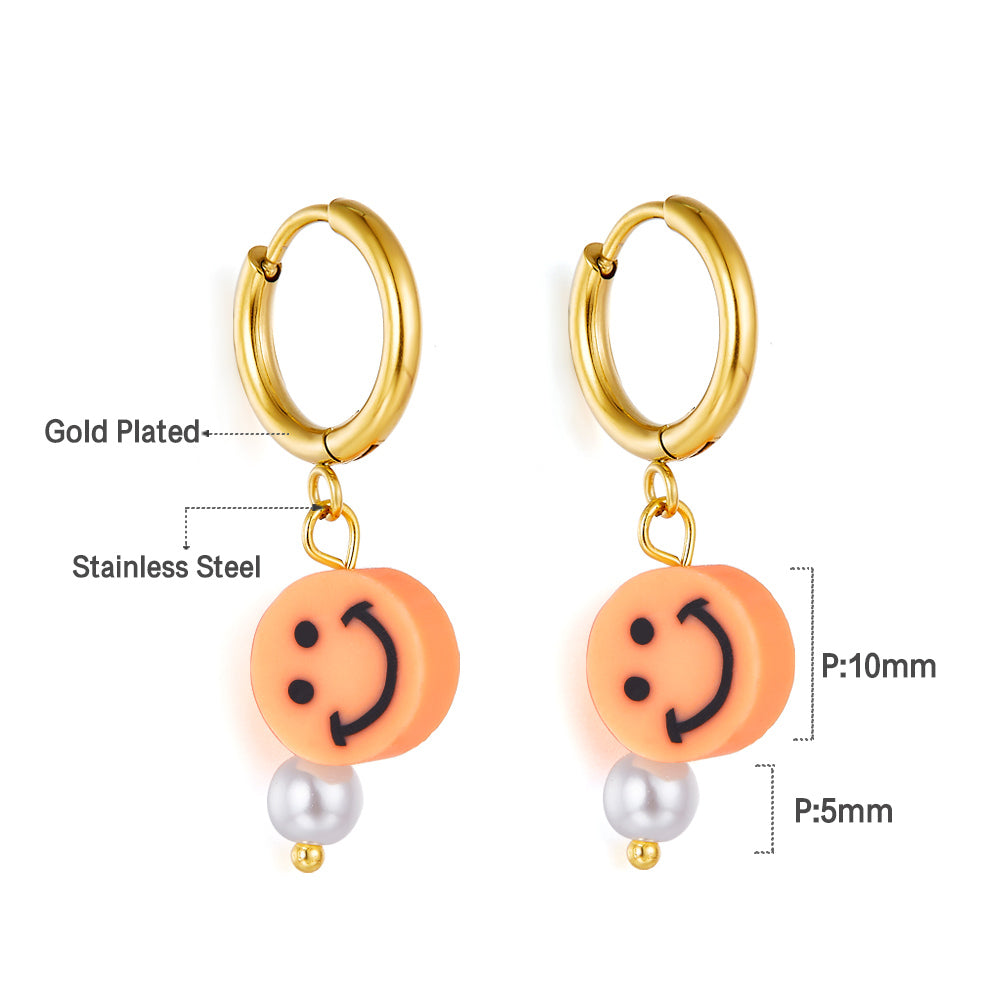Fashion 18k Gold Plated Orange Round Smiley Face Earrings