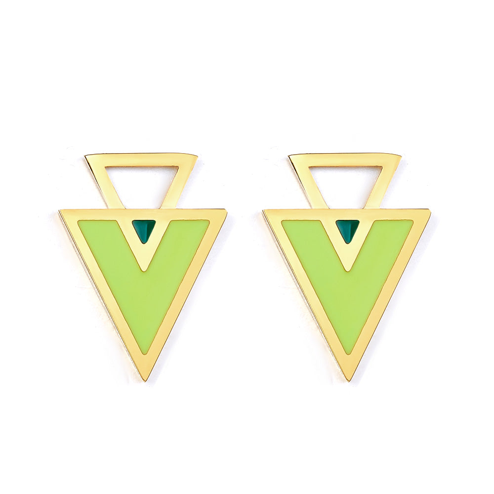 Pendientes Triángulo Grande y Pequeño Verde Claro Extremadamente Simples
