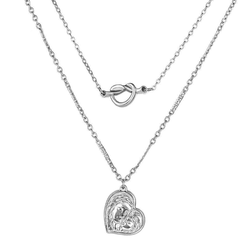 Heart-shaped Motherly Love Pattern Double Chain Necklace asonjewelry