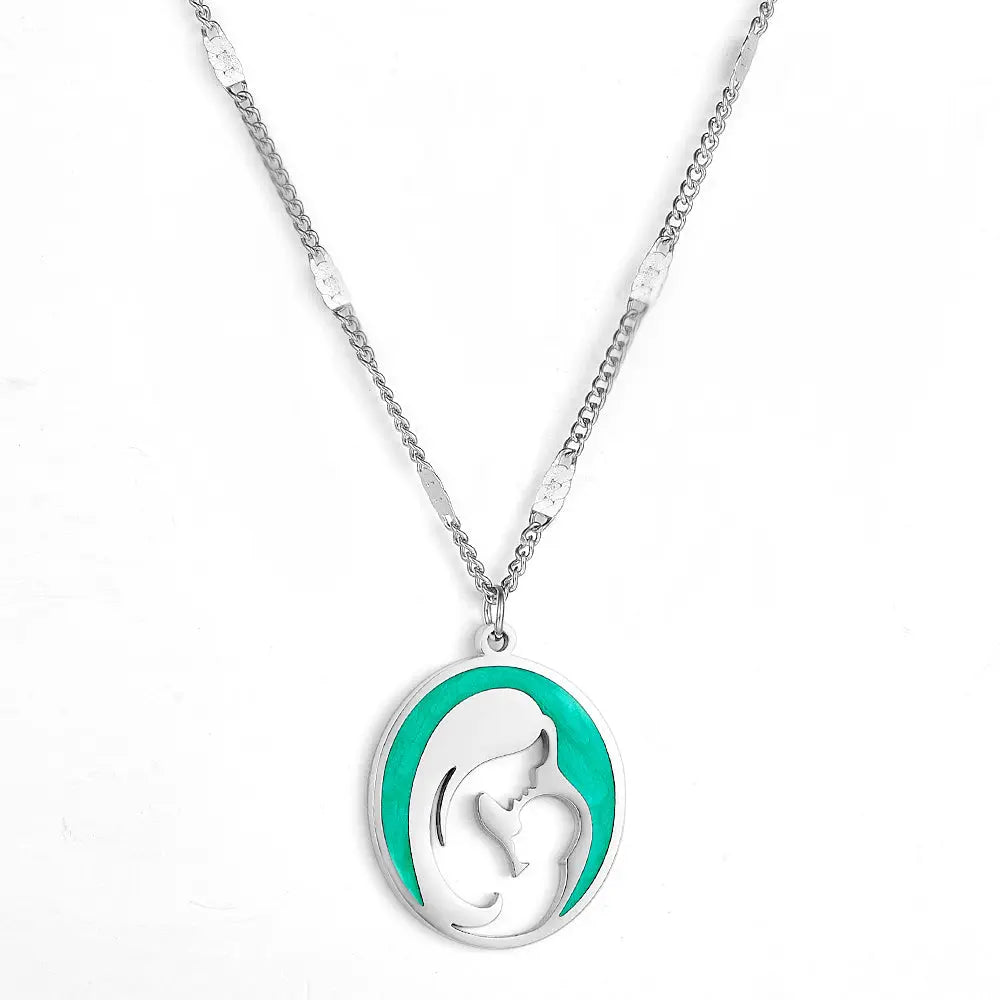 Stainless Steel Fashion Green Mother and Baby Accessory Necklace asonjewelry
