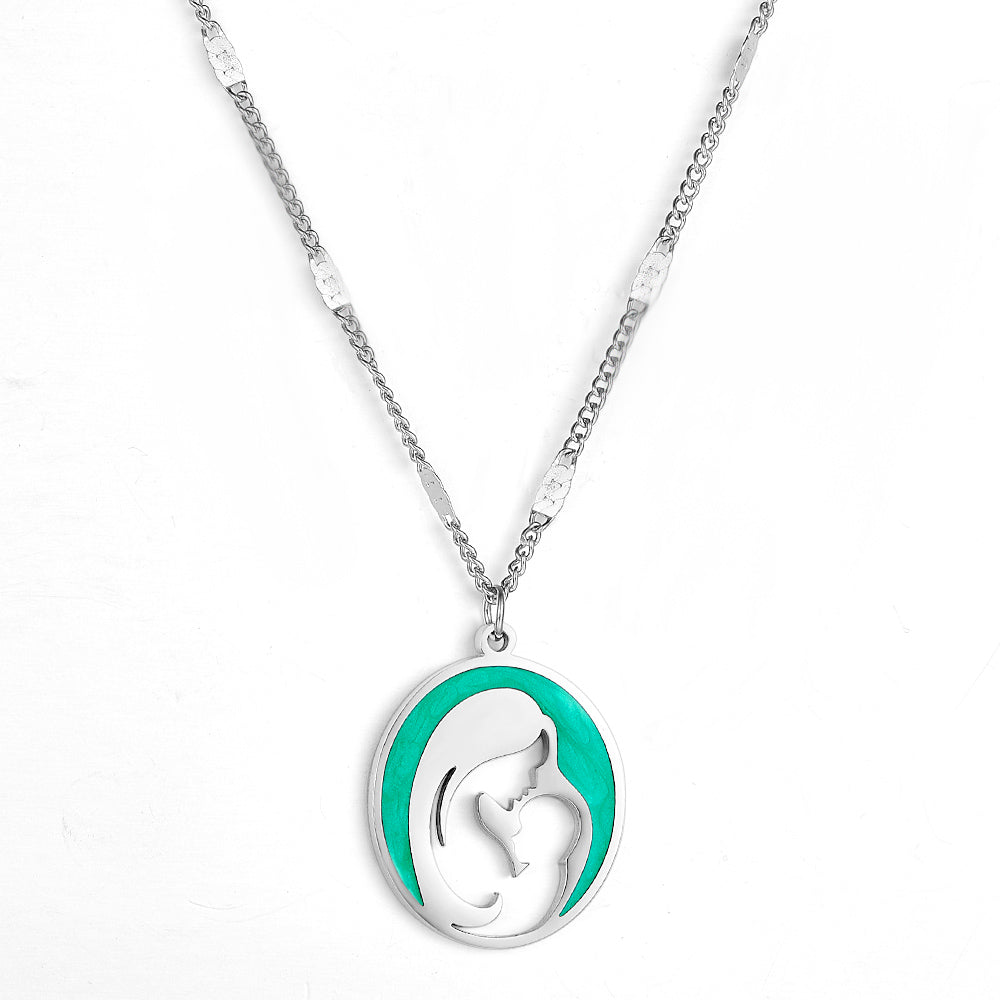 Stainless Steel Green Mother and Baby Hollow Accessories Necklace asonjewelry
