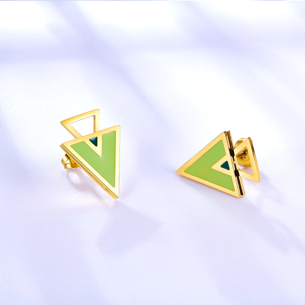 Pendientes Triángulo Grande y Pequeño Verde Claro Extremadamente Simples