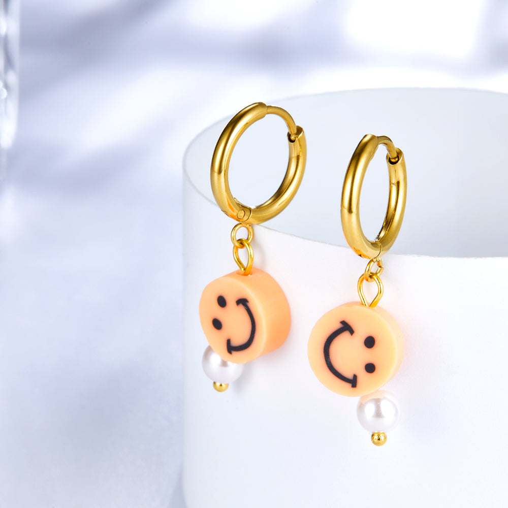 Fashion 18k Gold Plated Orange Round Smiley Face Earrings asonjewelry